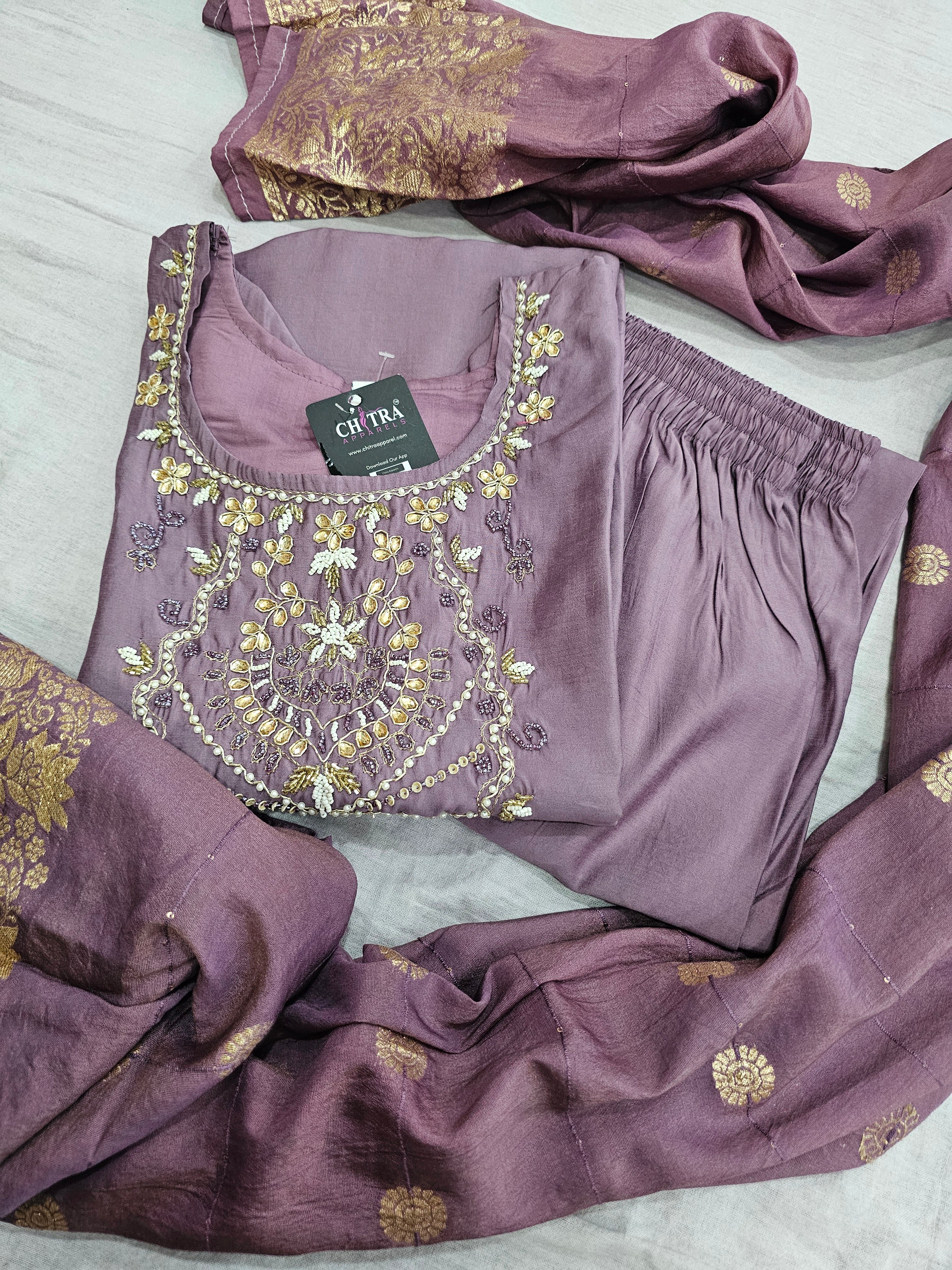 691001 Pure Soft Silk Kurti with Heavy Dupatta and Pant