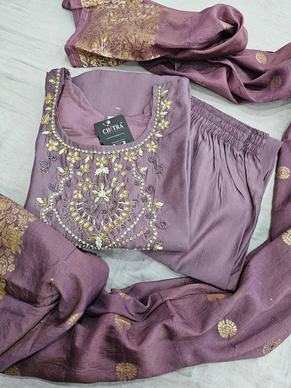 691001 Pure Soft Silk Kurti with Heavy Dupatta and Pant