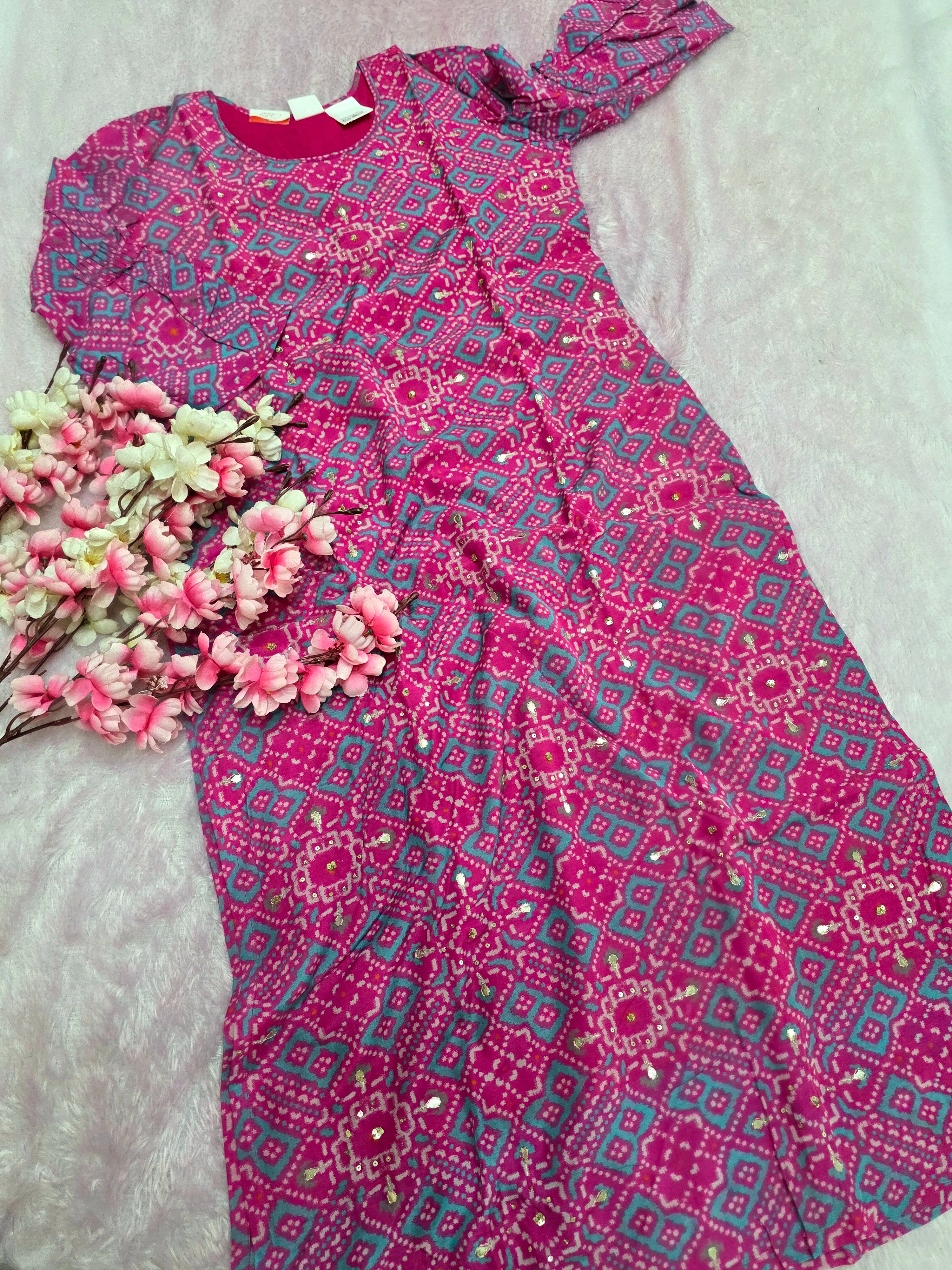 977008 Party Wear Patola Print Designer Straight Kurti with Hand Gota Work