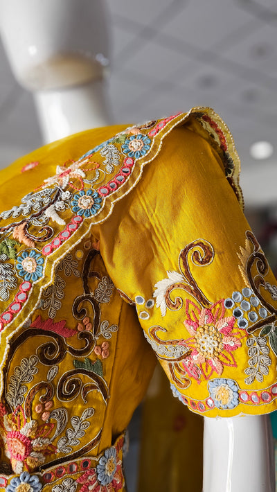 9340 Traditional and Stylish Pure Russian Silk Lehenga with Hand Kantha Embroidery and Zardozi Premium Work