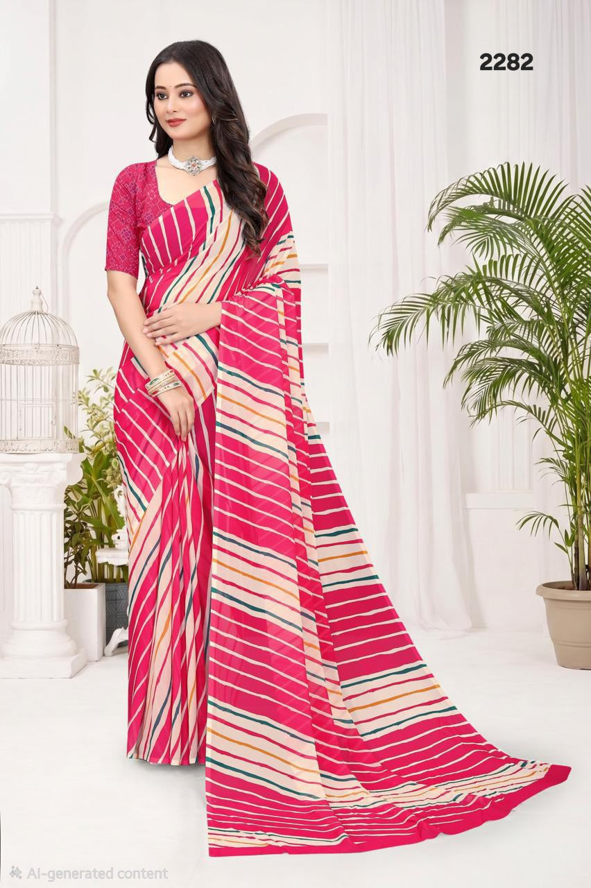 2282 Rajasthani Lehriya Pink Italian Crepe Silk Saree