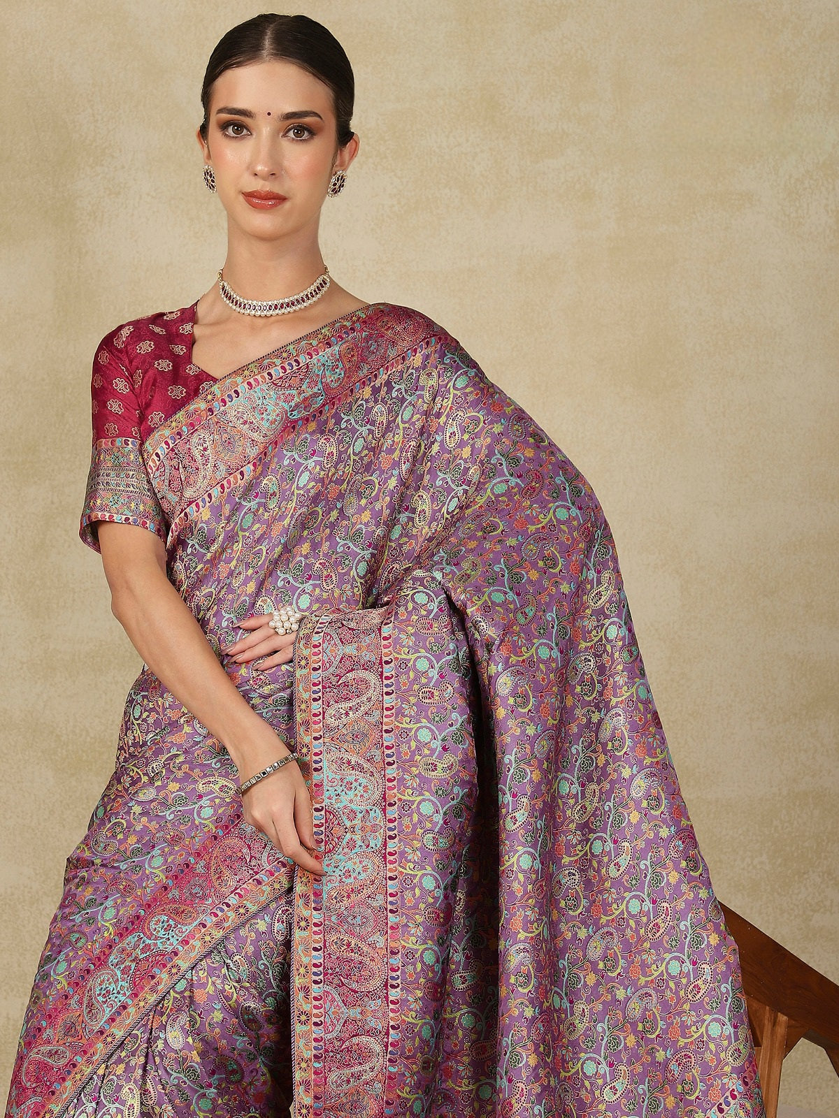 938003 Royal Kashmiri Pashmina Silk Lavender Saree with Heavy Blouse