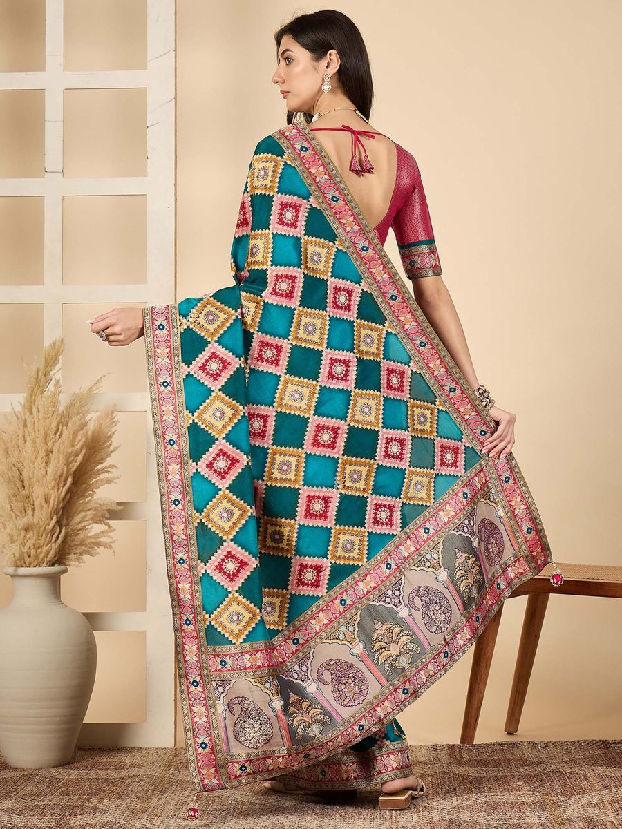 931002 Royal Kashmiri Pashmina Work Pure Soft Dola Silk Saree with Heavy Zari Blouse - Blue