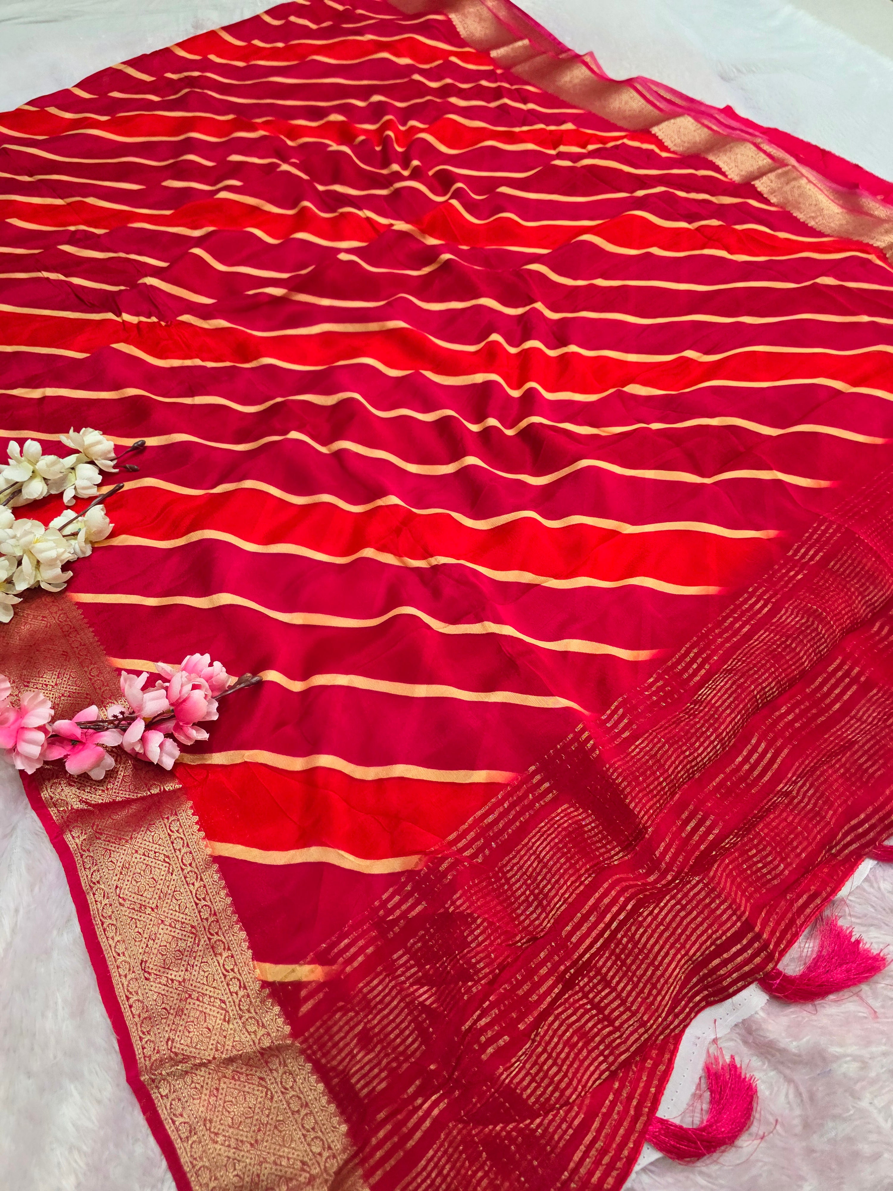 CA0699 PURE CHINON LAHRIYA SAREE Red