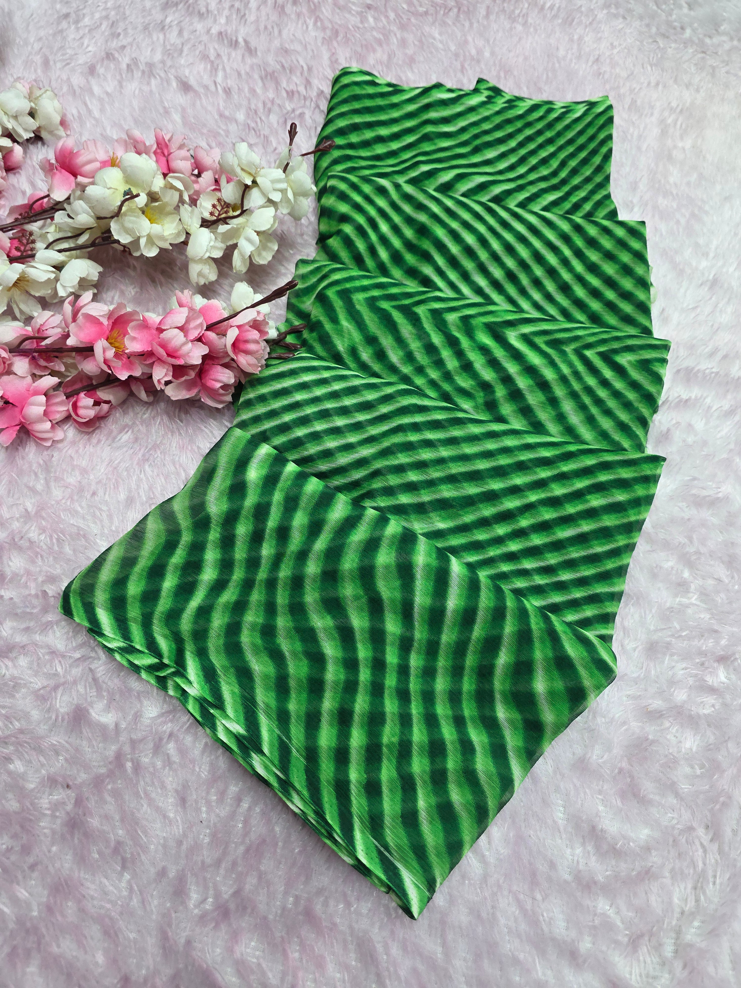 853005 Rajwadi Chiffon Designer Lehriya Saree - Green