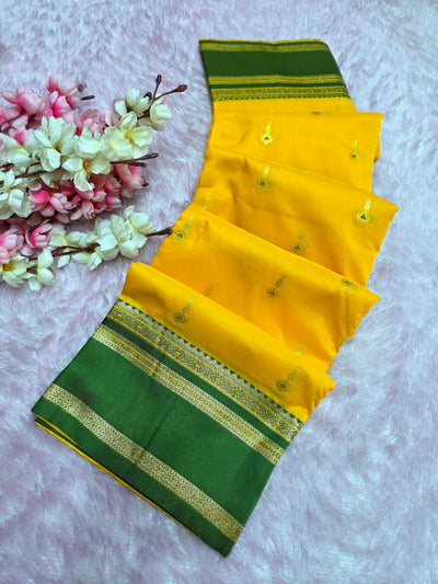 992005 Banarasi Soft Silk Saree with Small Buti - Yellow Green