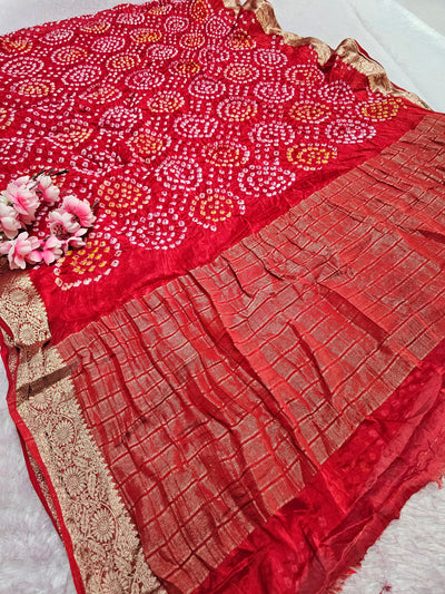 966002 Traditional Hand Bandhani Chinon Silk Soft Saree - Red