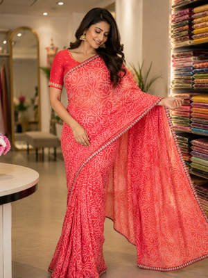 916003 Rajasthani Bandhani with Border - Orange