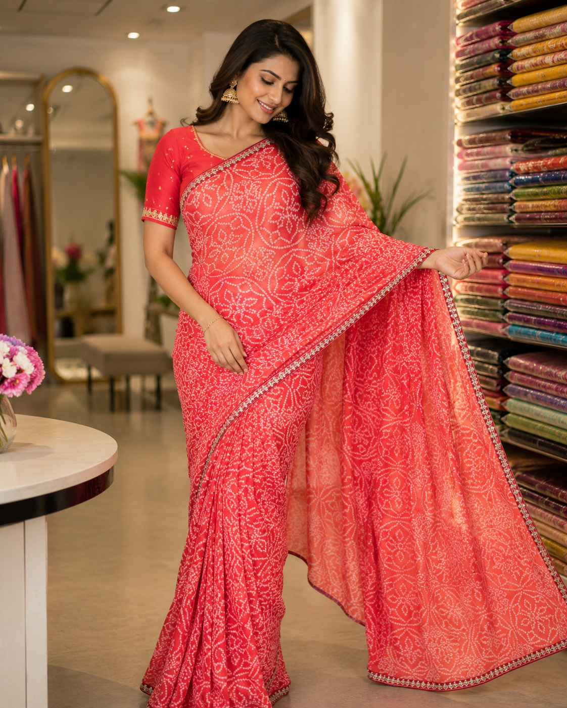 916003 Rajasthani Bandhani with Border - Orange