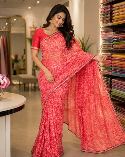 916003 Rajasthani Bandhani with Border - Orange