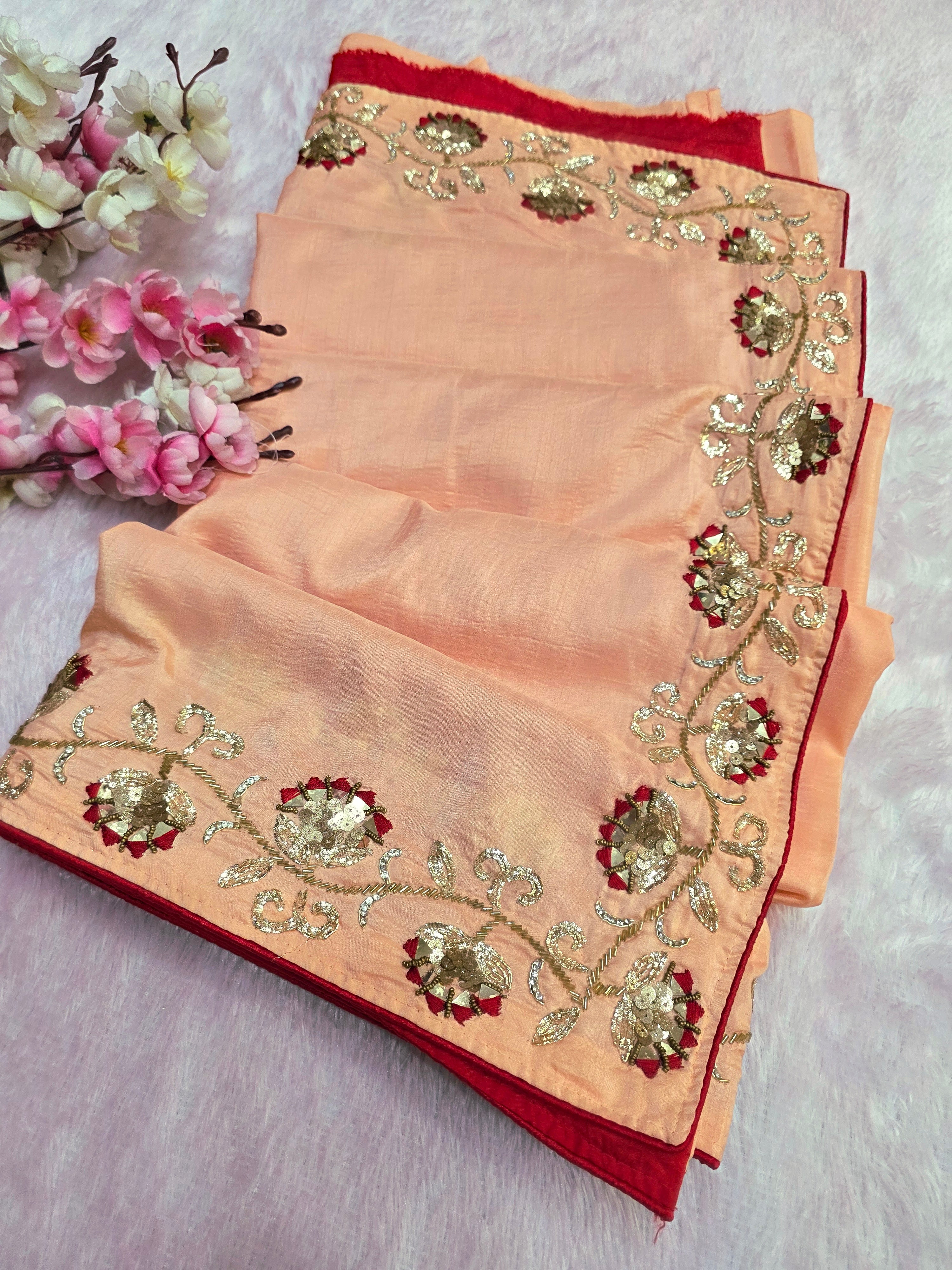 878001 Pure Russian Silk Rajasthani Hand Work party Wear Saree