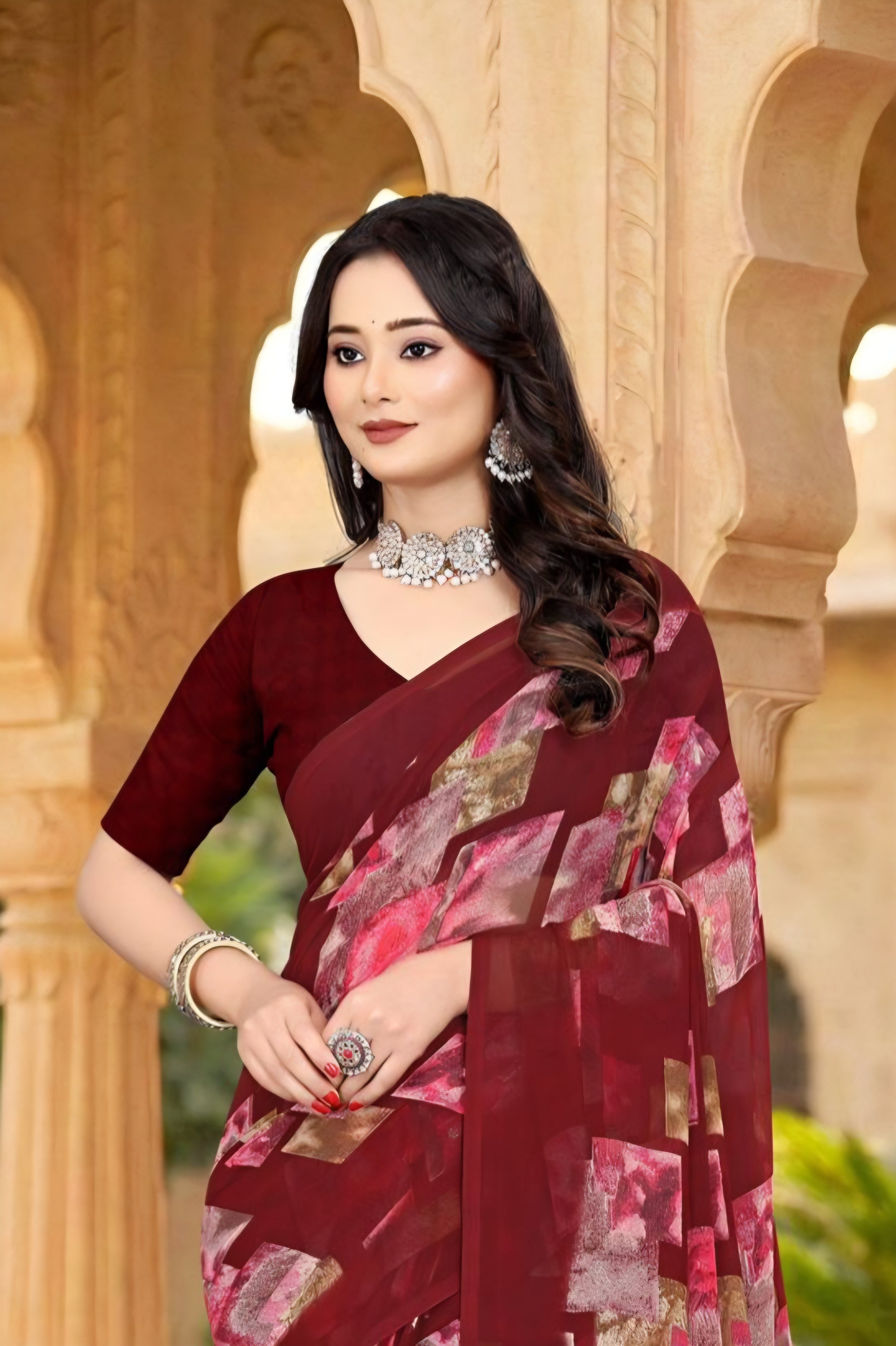 101912 Very Soft Heavy Georgette Flower Print Saree