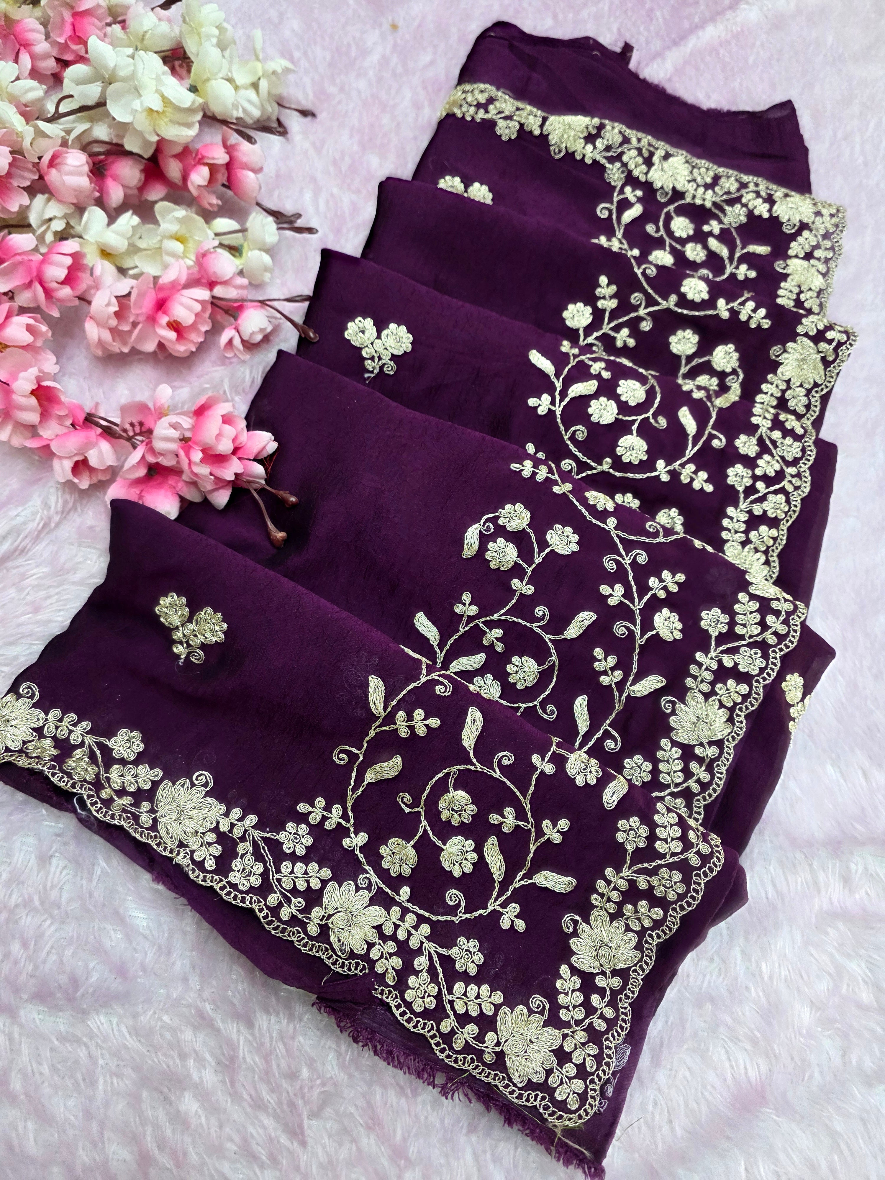 969002 Designer Party Wear Art Silk Fancy Saree with Pita Work - Purple (Brinjal)