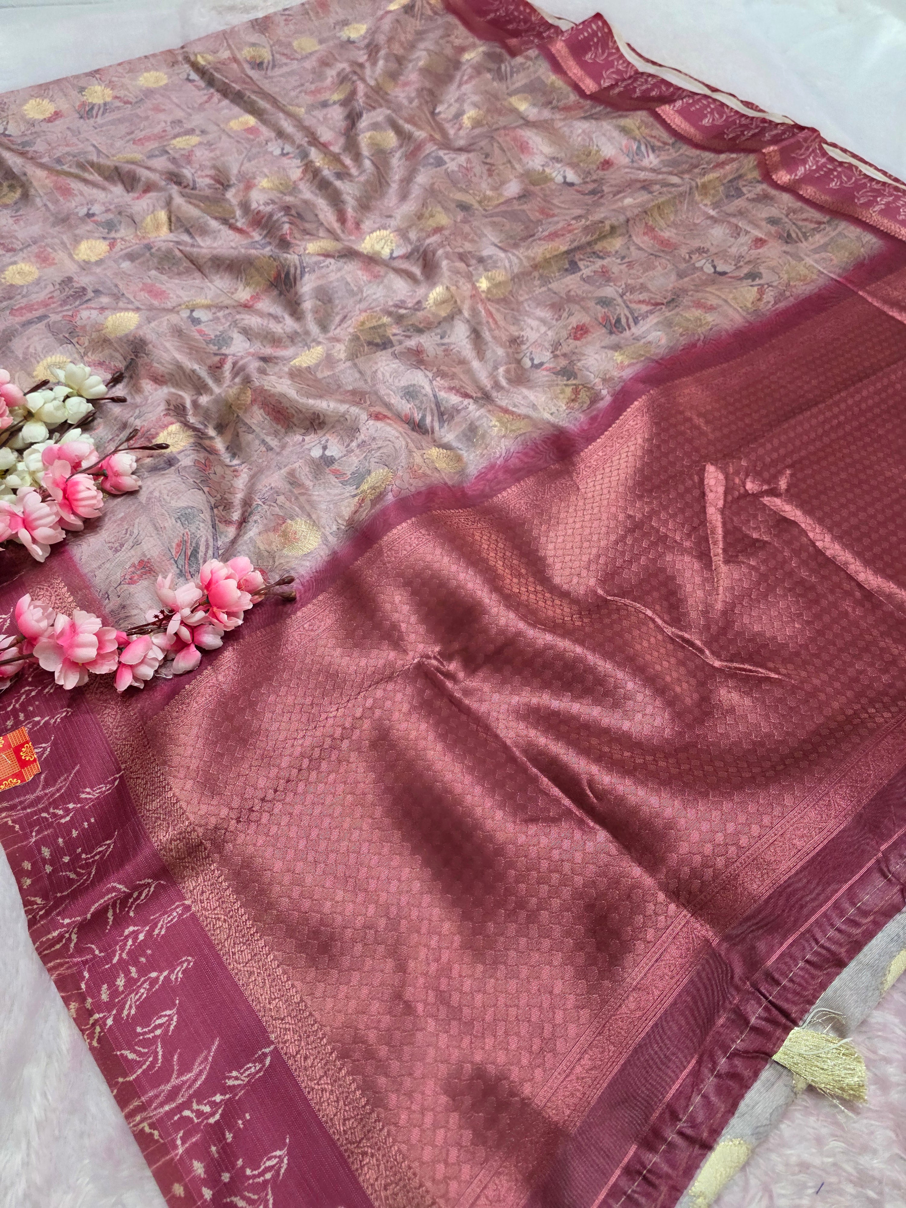 103103 Chitra Special Soft Banarasi Silk Saree with Flower Printed and Zari Weaving