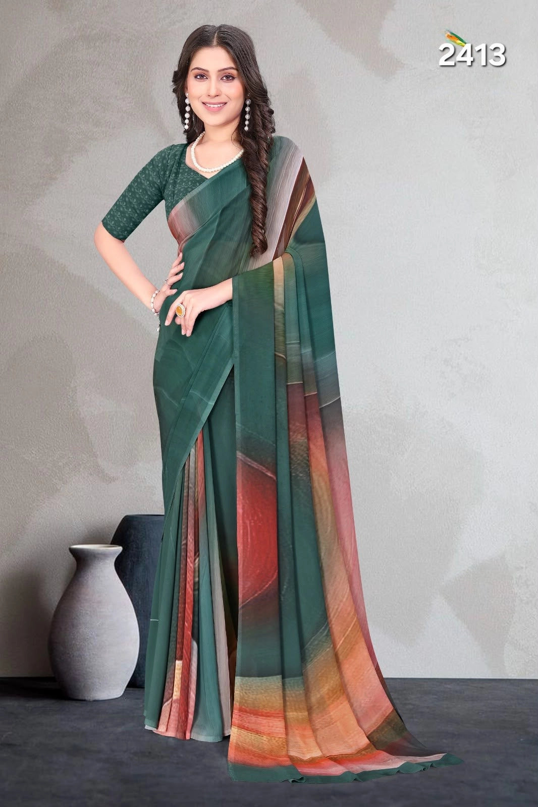 2413 Very Soft Georgette Flower Print Saree