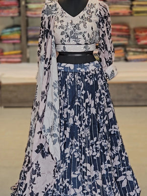 10238 Crepe Silk Printed Designer Lehenga with Pearl Work Ready Stylish Blouse & Chokhar Dupatta