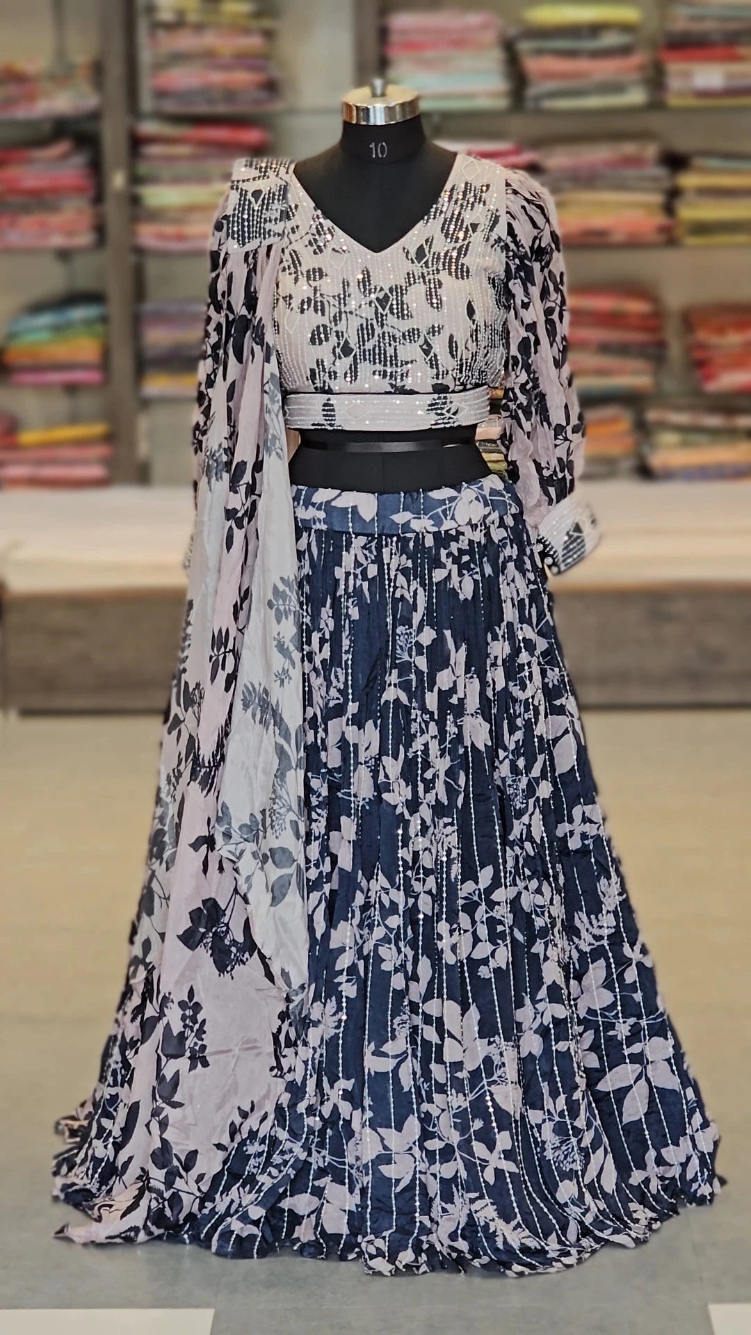 10238 Crepe Silk Printed Designer Lehenga with Pearl Work Ready Stylish Blouse & Chokhar Dupatta
