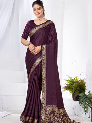 940004 Simple and Elegant Plane Modal Silk Saree With Zari Border and Pallu - Magenta