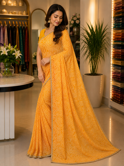 916003 Rajasthani Bandhani with Border - Yellow