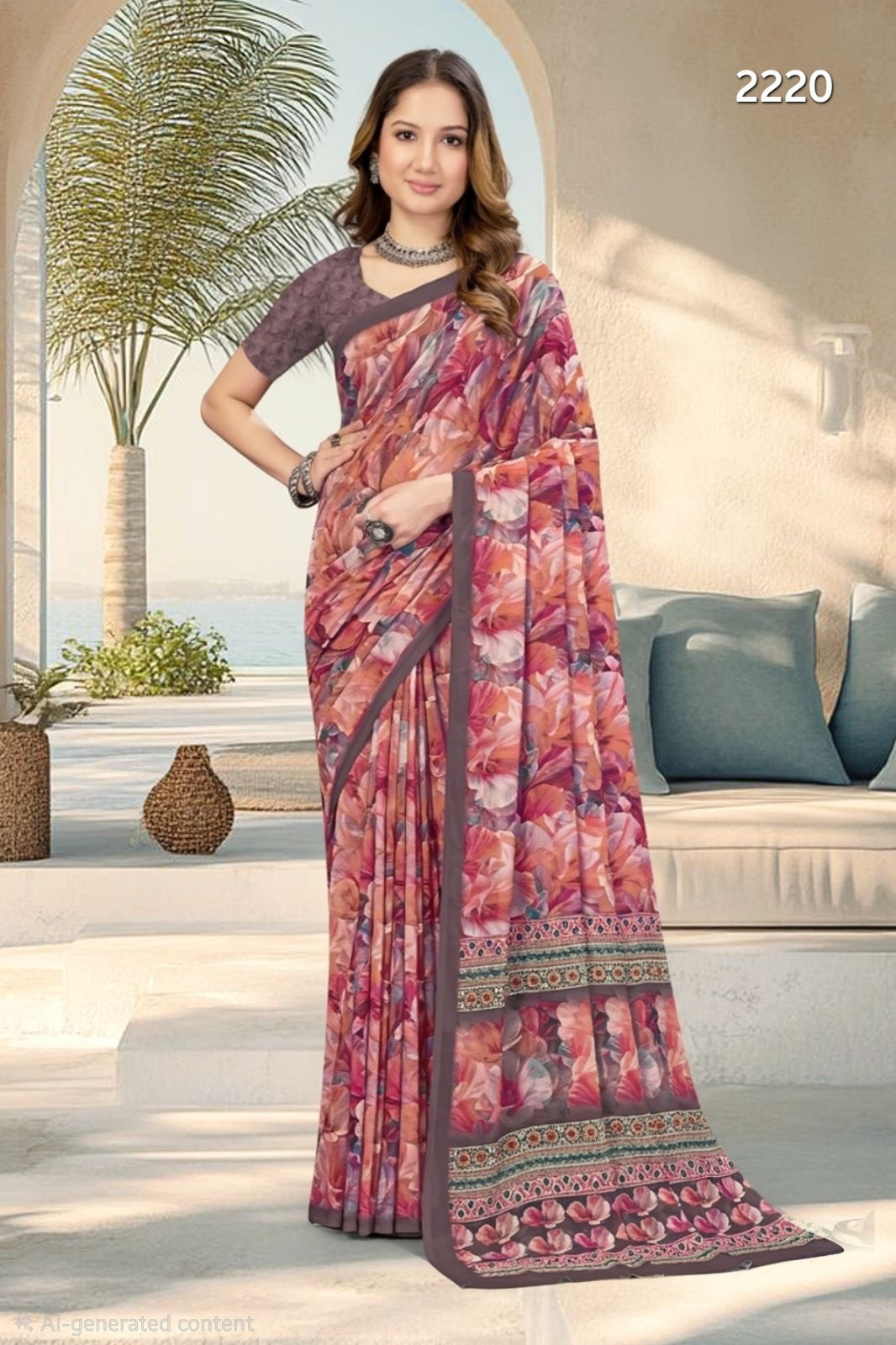2220 Chitra Special Digital Print Georgette Crepe Saree