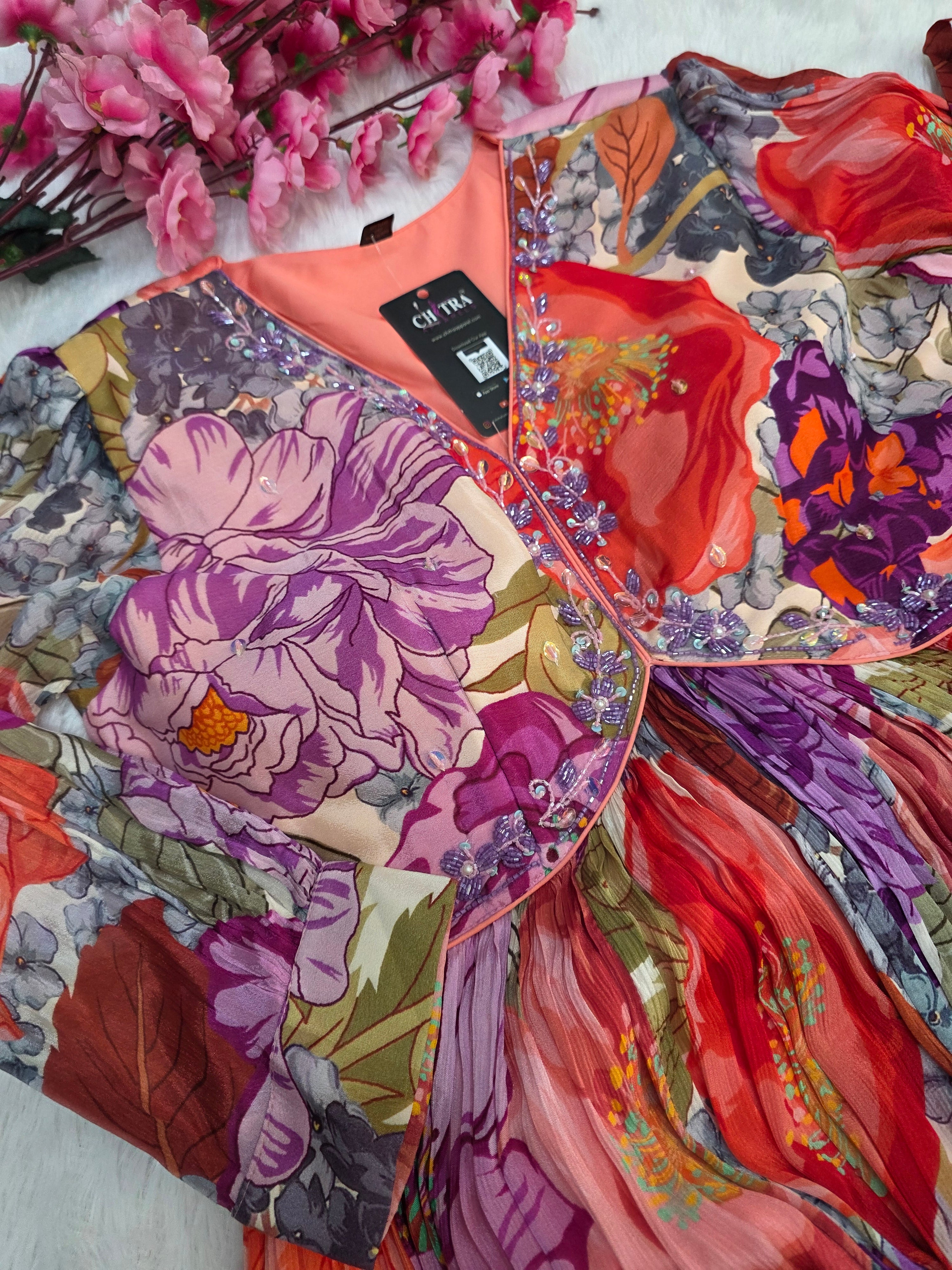 C81006 Very Unique Pure Chinon Silk Designer Printed Gown