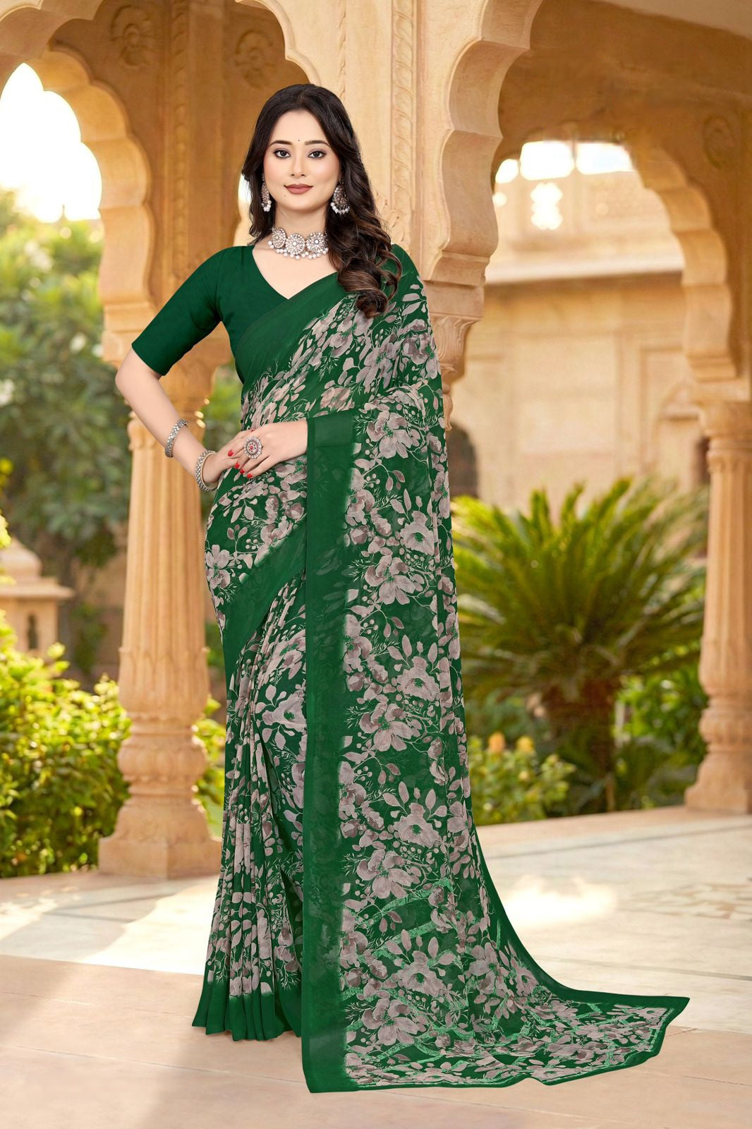 101909 Very Soft Heavy Georgette Flower Print Saree