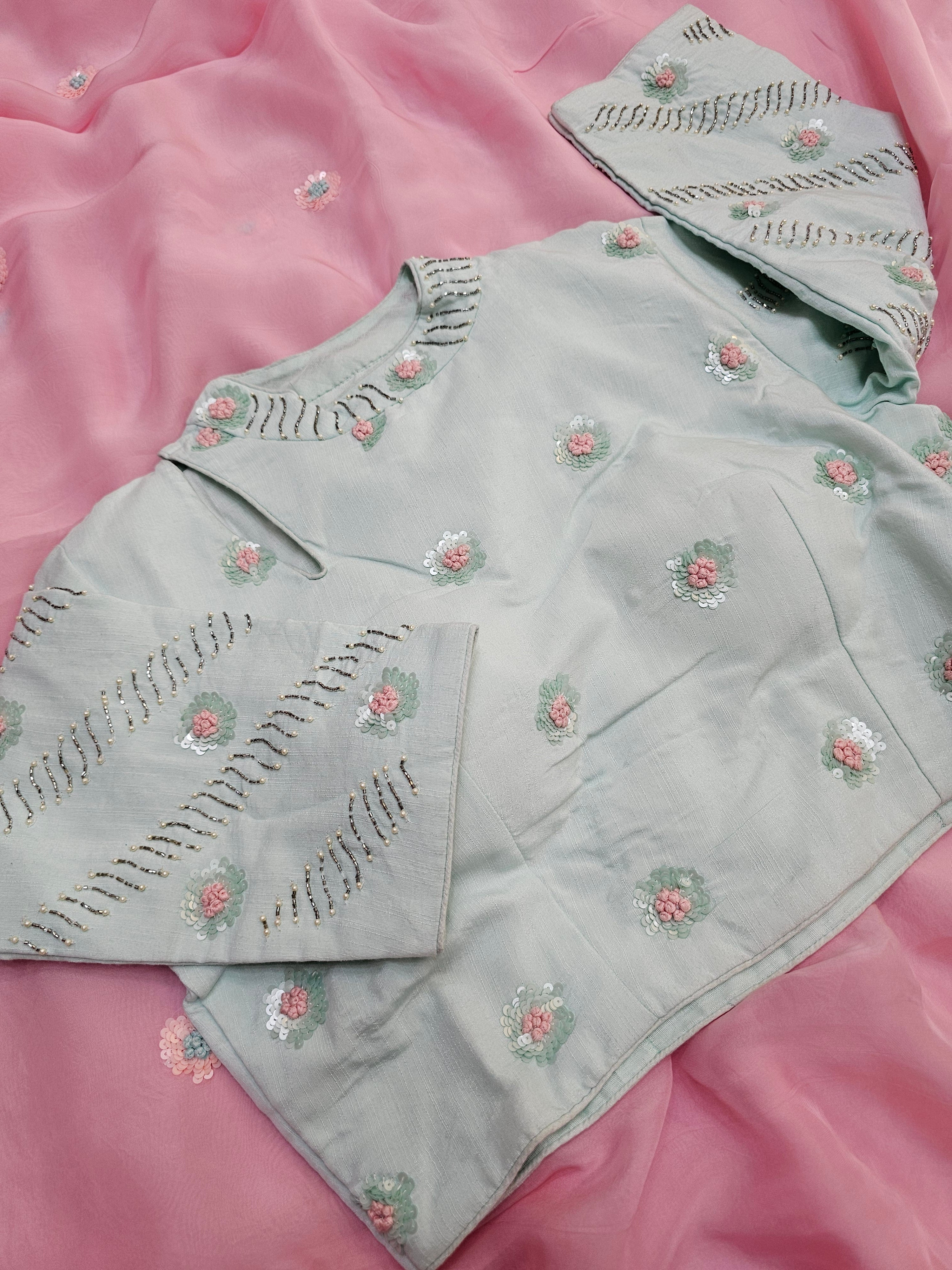 787014 Designer Soft Organza Stylish Saree with Exclusive Designer Stitched Blouse