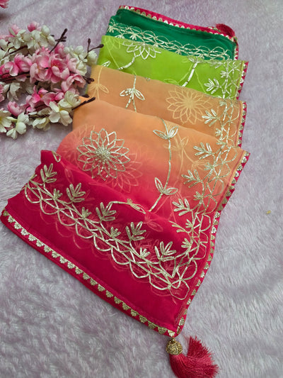 969003 Rajwadi Party Wear Royal Georgette Saree with Gotapatti Work - Green Peach