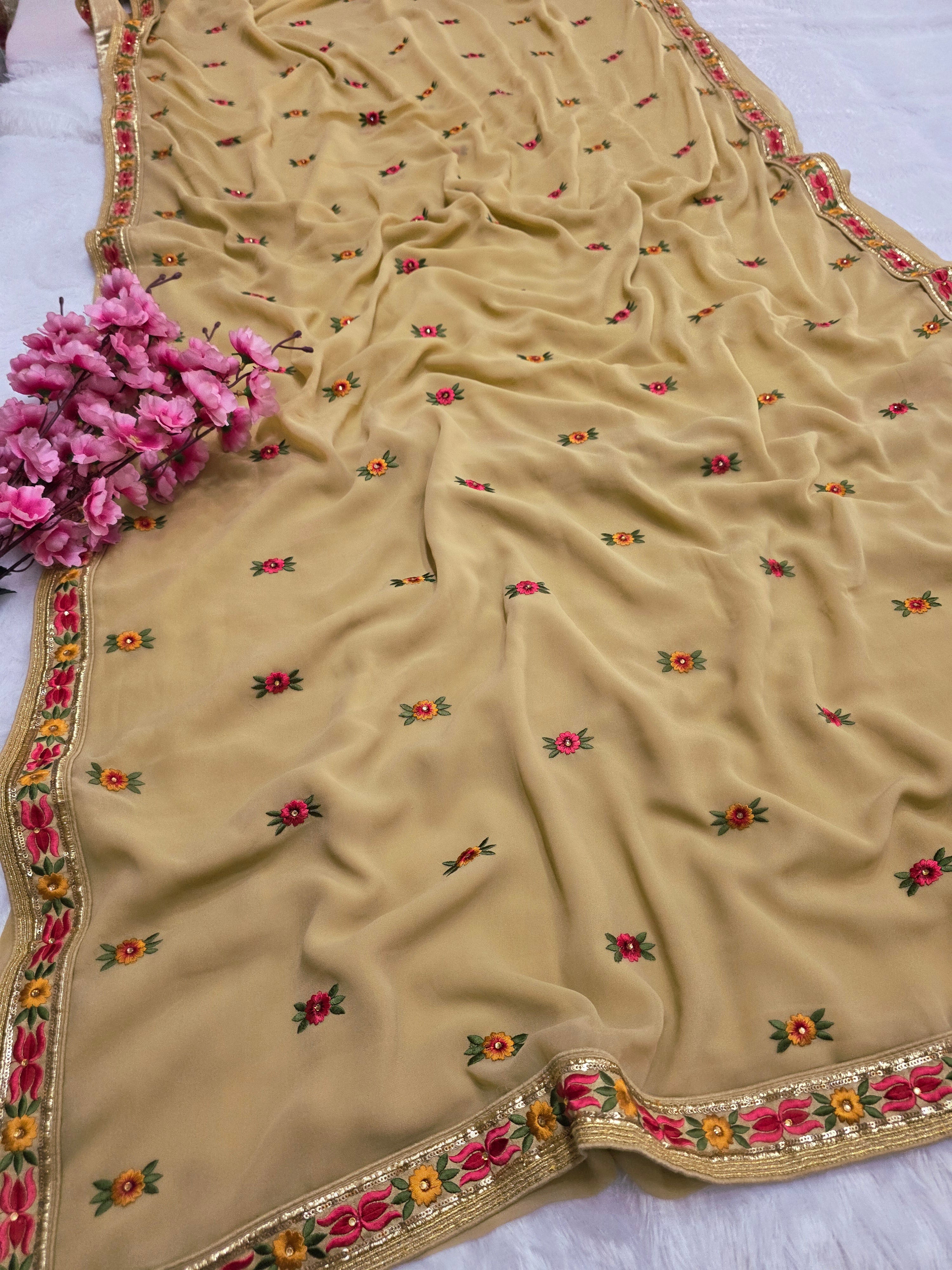 C78006 Exclusive Fancy Pure Georgette Saree with Embroidery