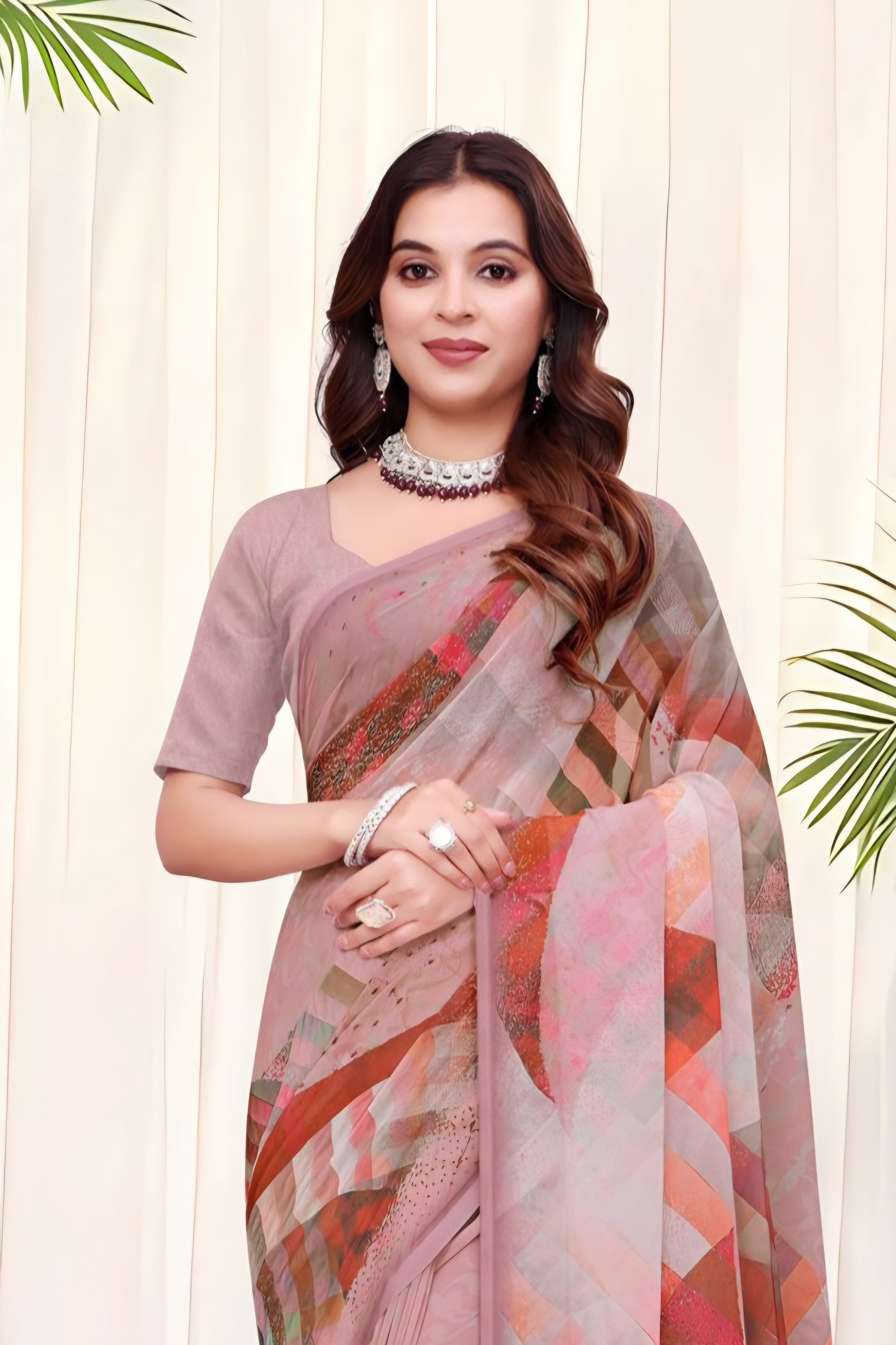 695012 डिजिटल फ्लावर प्रिंट जॉर्जेट क्रेप साड़ी