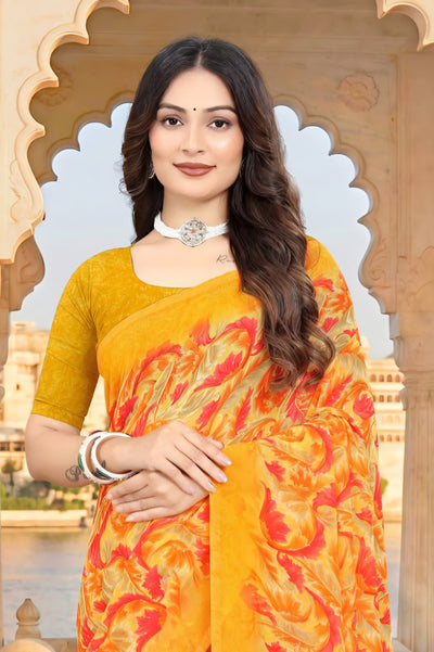 2308 Very Soft Danedar Georgette Flower Print Saree
