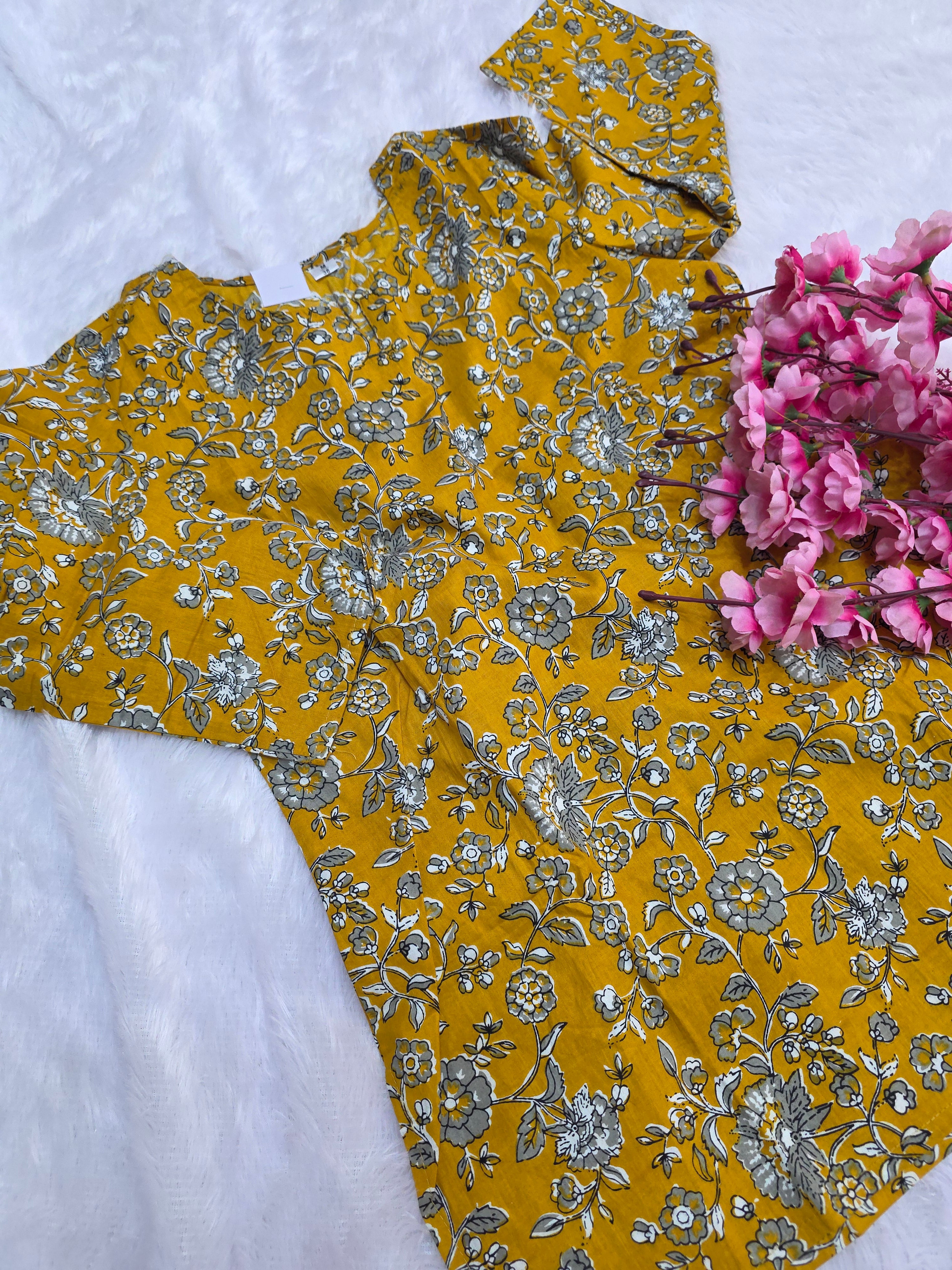 1758 Pure Cotton Hand Block Printed Shot Kurtis (Mustered)