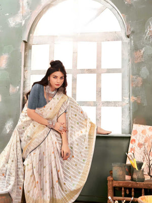 942001 Very Elegant Chiffon Crepe Silk Print Saree with Swarovski on Border - Gray