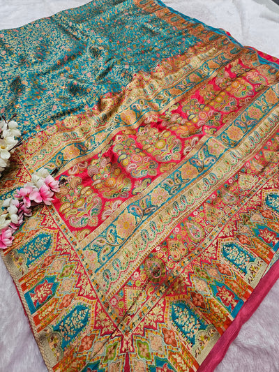 989003 Exclusive Pashmina Kashmiri Work Pure Viscos Silk Firozi Blue Saree