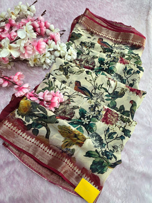 CA0968 Chitra Exclusive Pure Chinon Silk Rajasthani Printed Saree With Zari border