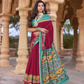 913006 Patola Print Soft Cotton Silk Saree with Small Zari Border -