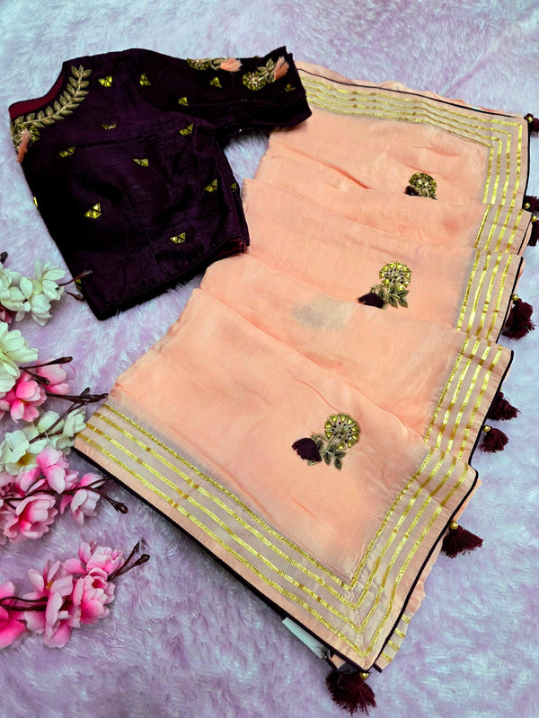 4290 Pure Maslin Silk Designer Saree with Heavy Stitched Blouse