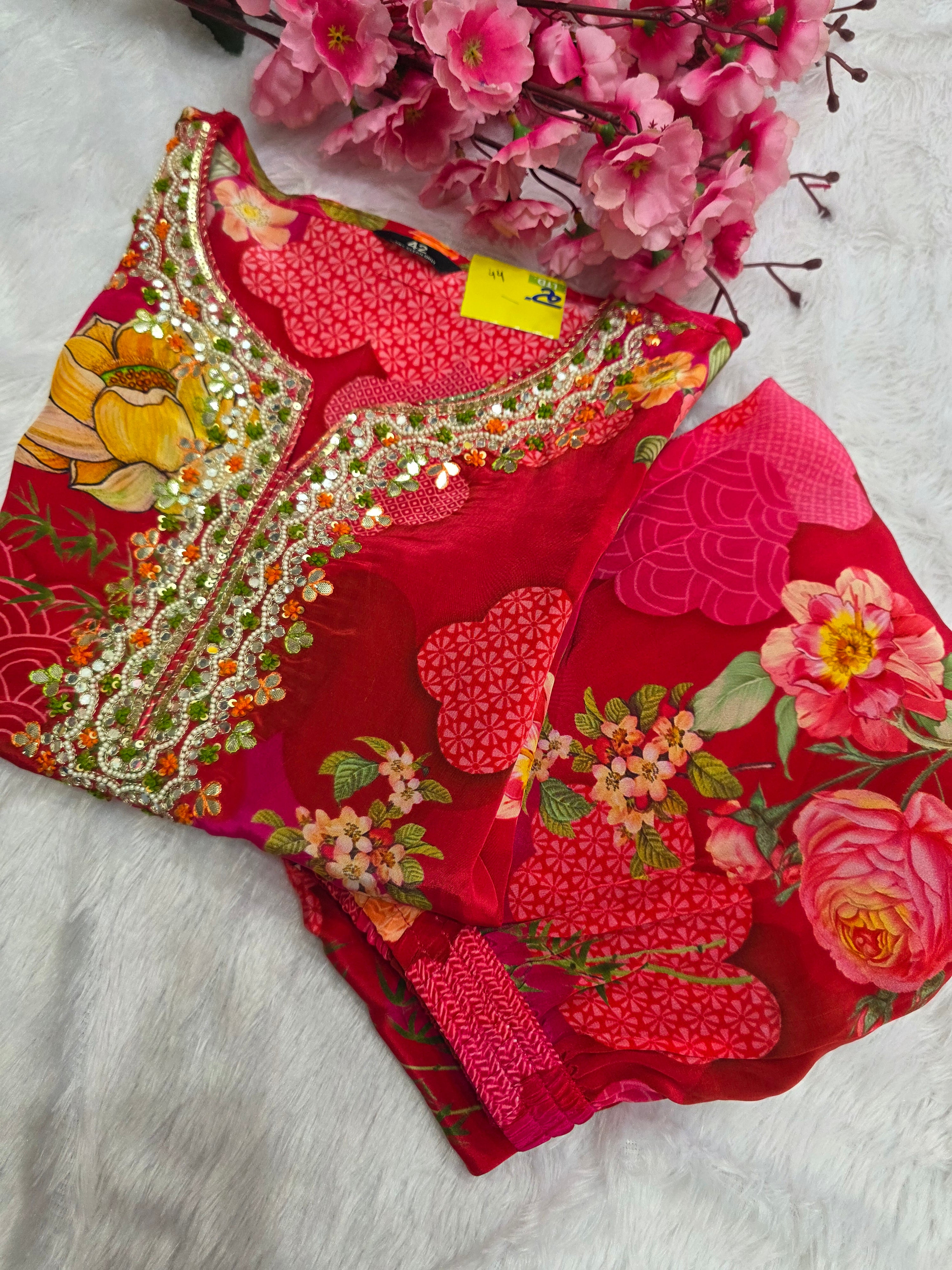 C77008 Exclusive Stylish Flower Print Pure Crepe Silk Dress