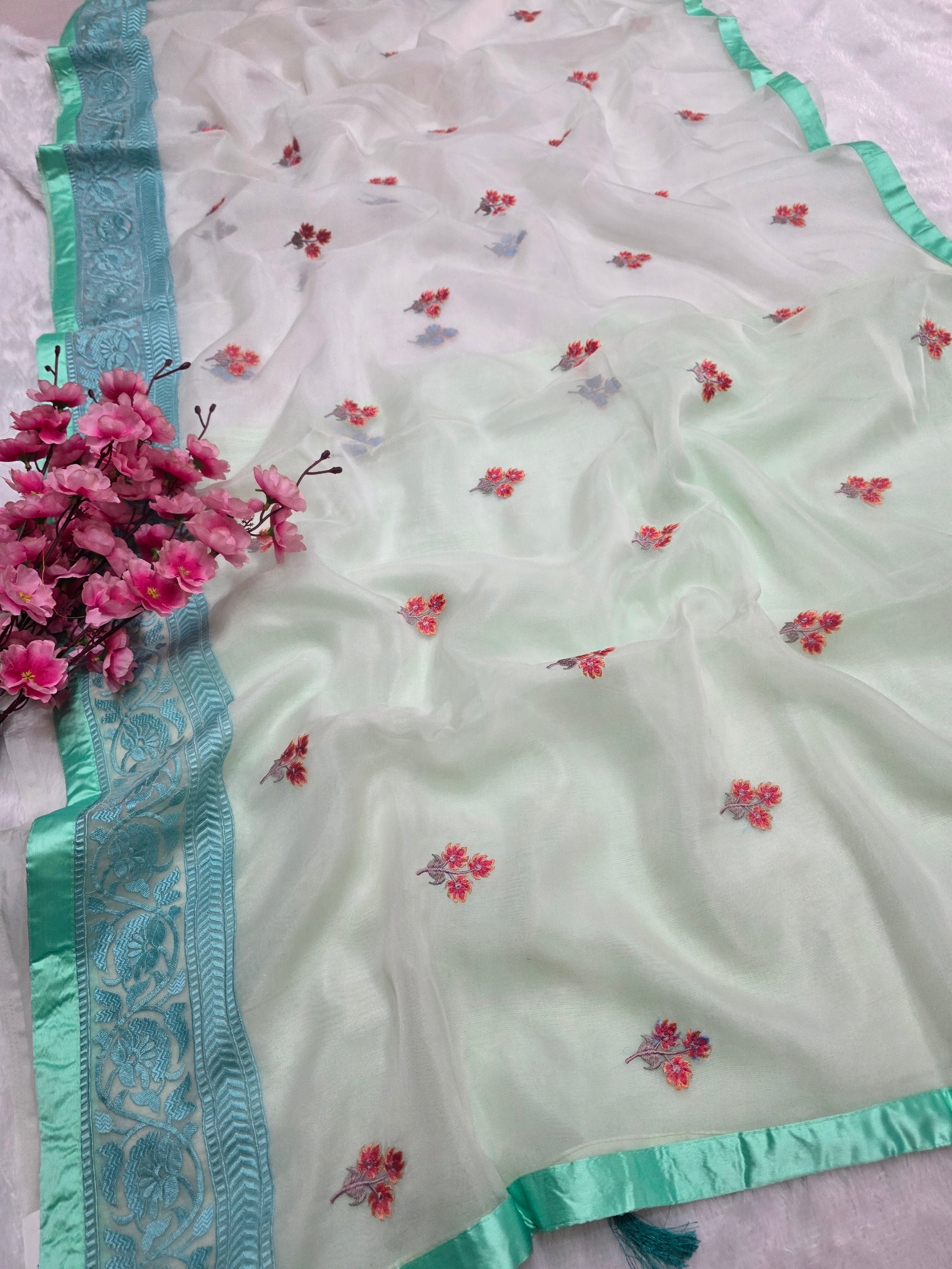 C78014 Traditional Pure Organza Saree with Embroidery