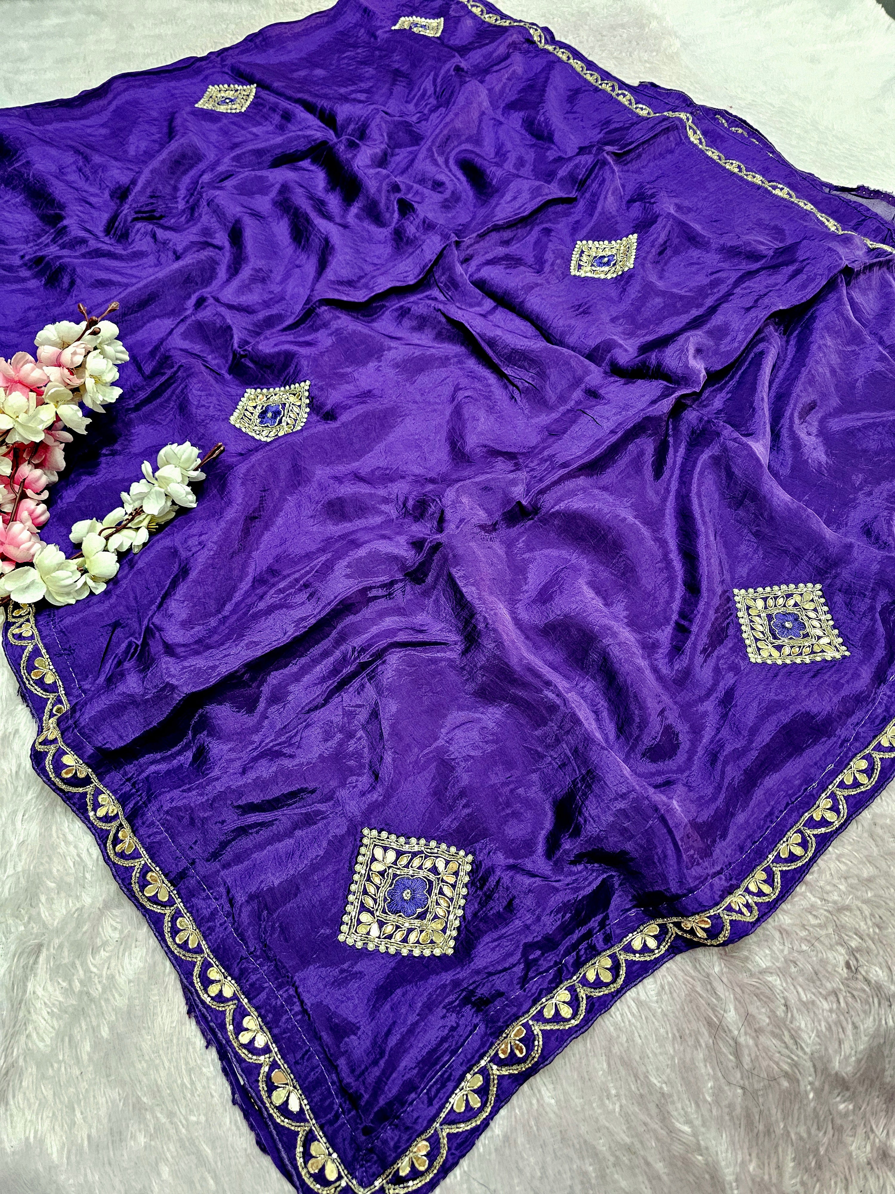 12456 Designer Pure H.O. Silk Traditional Rajasthani Saree with Hand Work - Purple