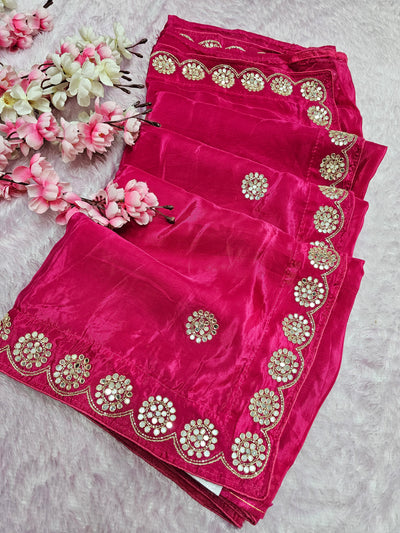 12448 Designer Pure H.O. Silk Traditional Rajasthani Saree with Hand Work - Rani