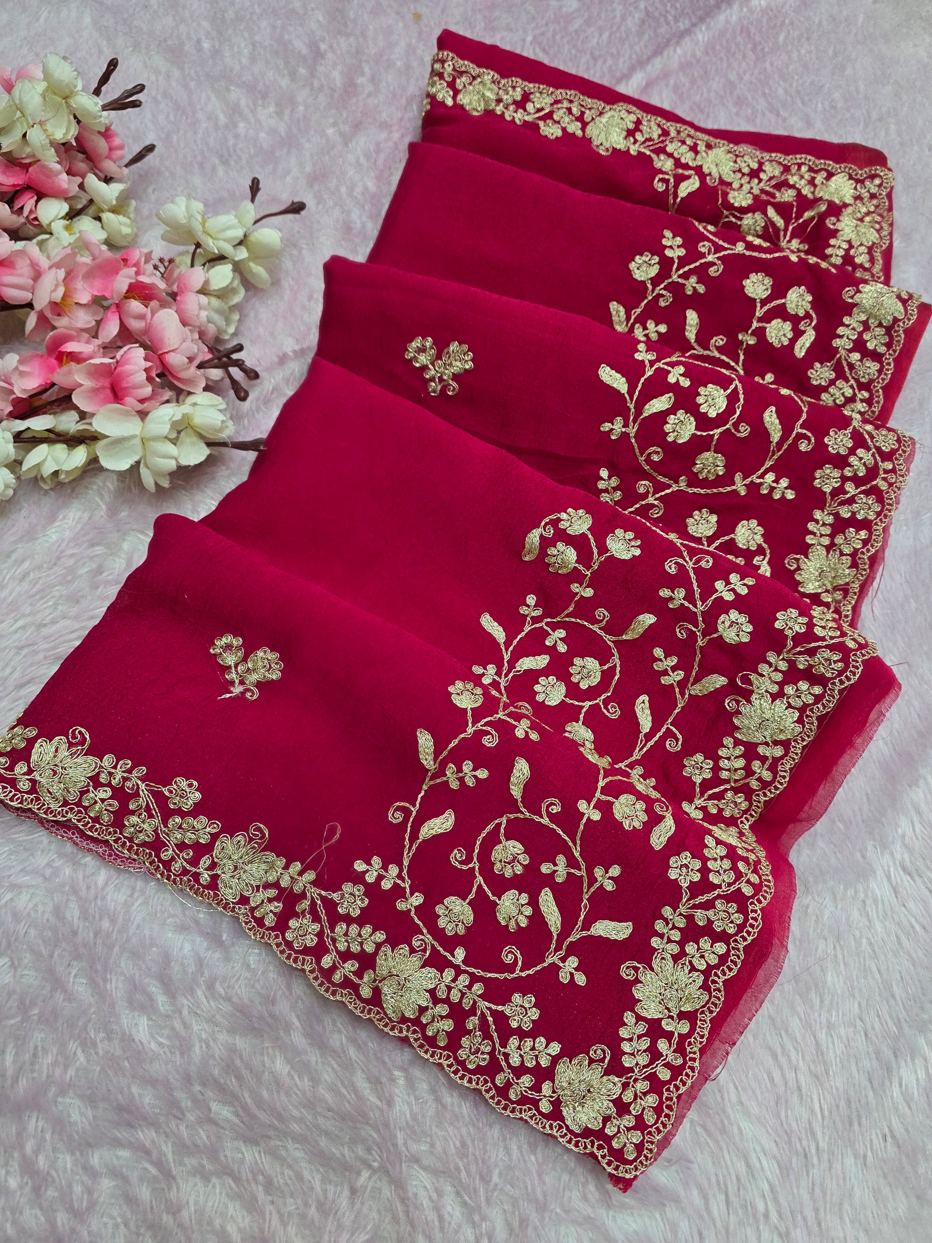 969002 Designer Party Wear Art Silk Fancy Saree with Pita Work - Rani