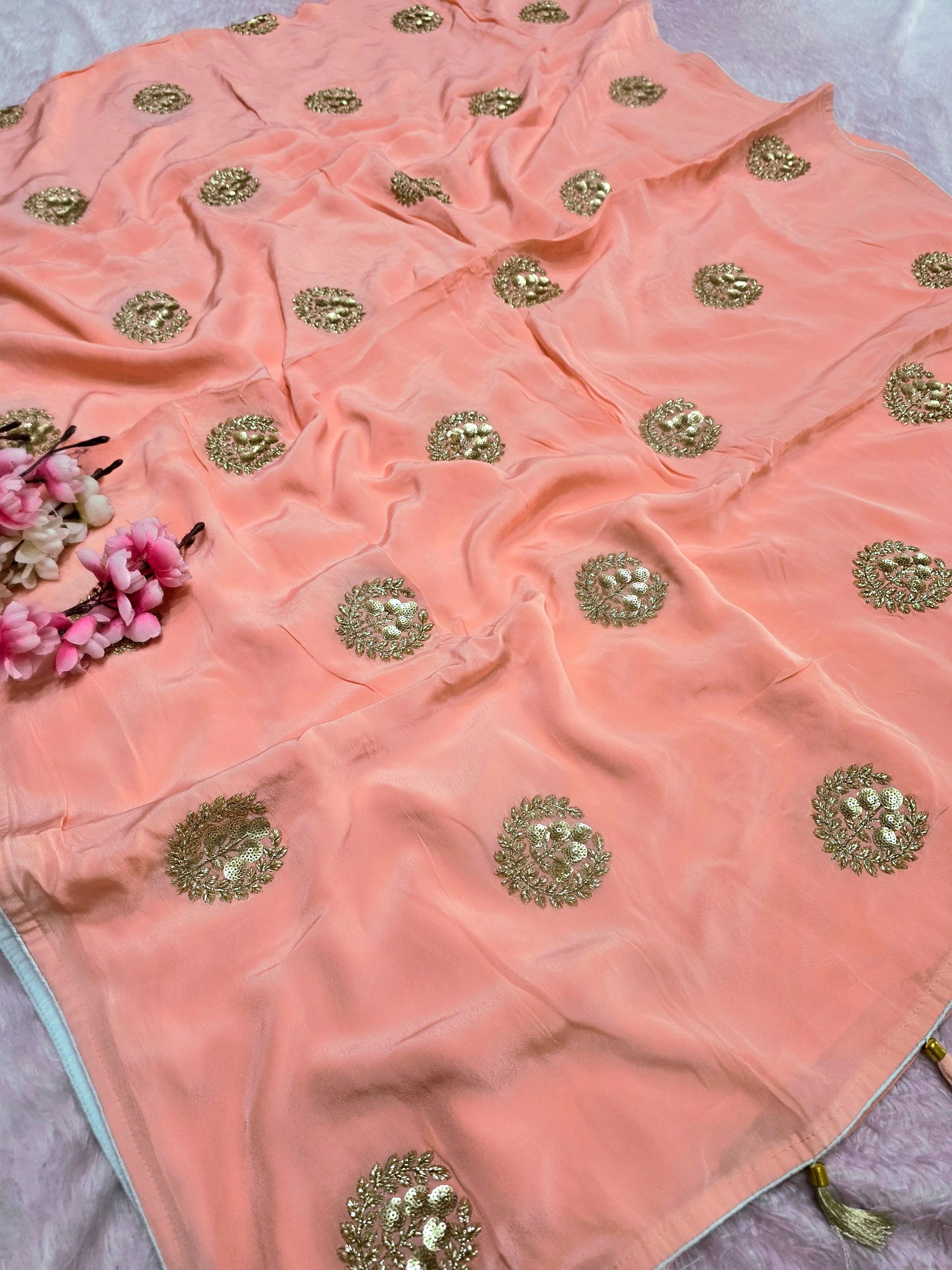 6453 Pure Crepe Silk Designer Saree with Heavy Stitched Blouse