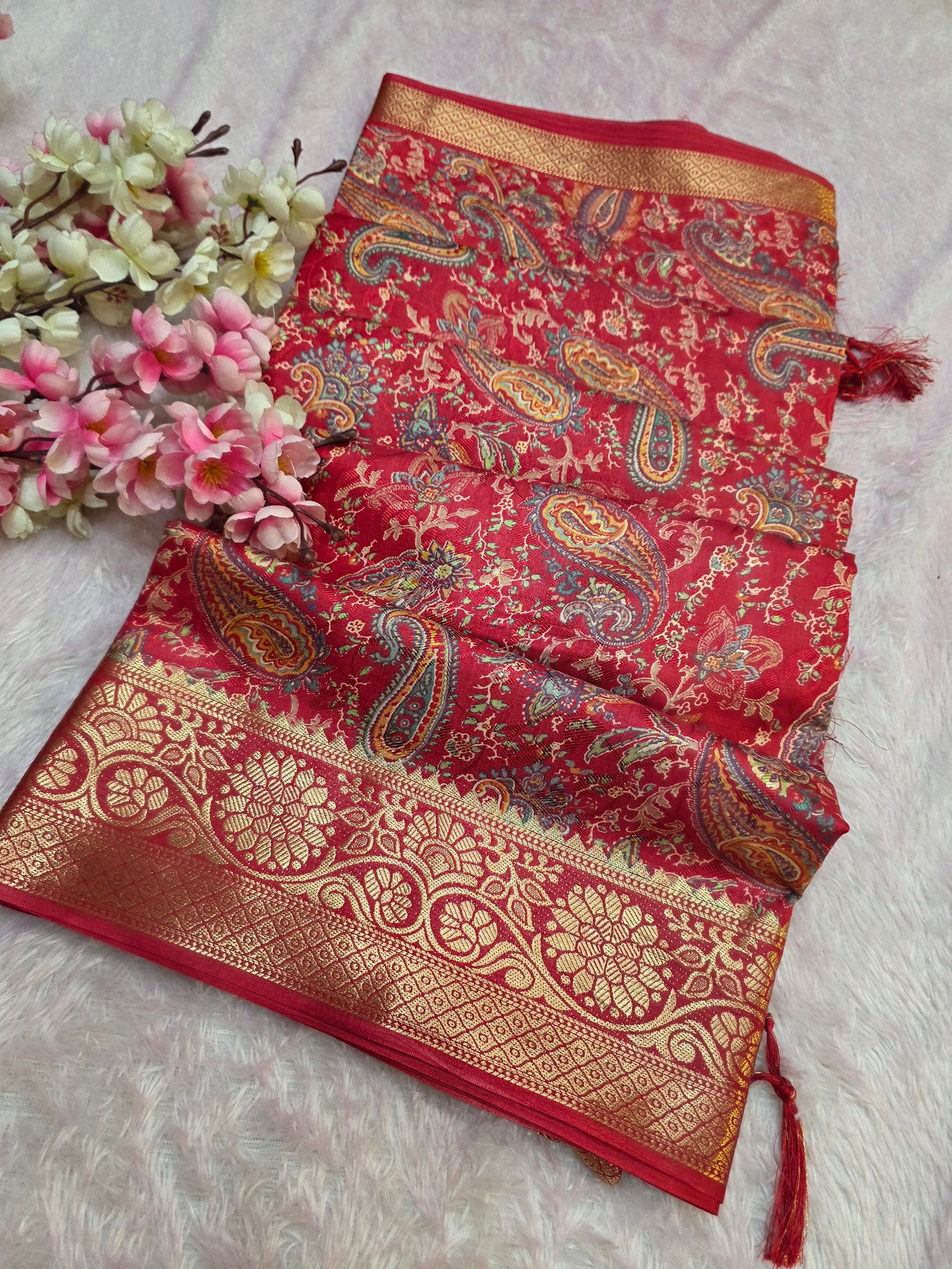 2283 Designer Soft Dola Silk Embroidery Saree with Zari Border - Red
