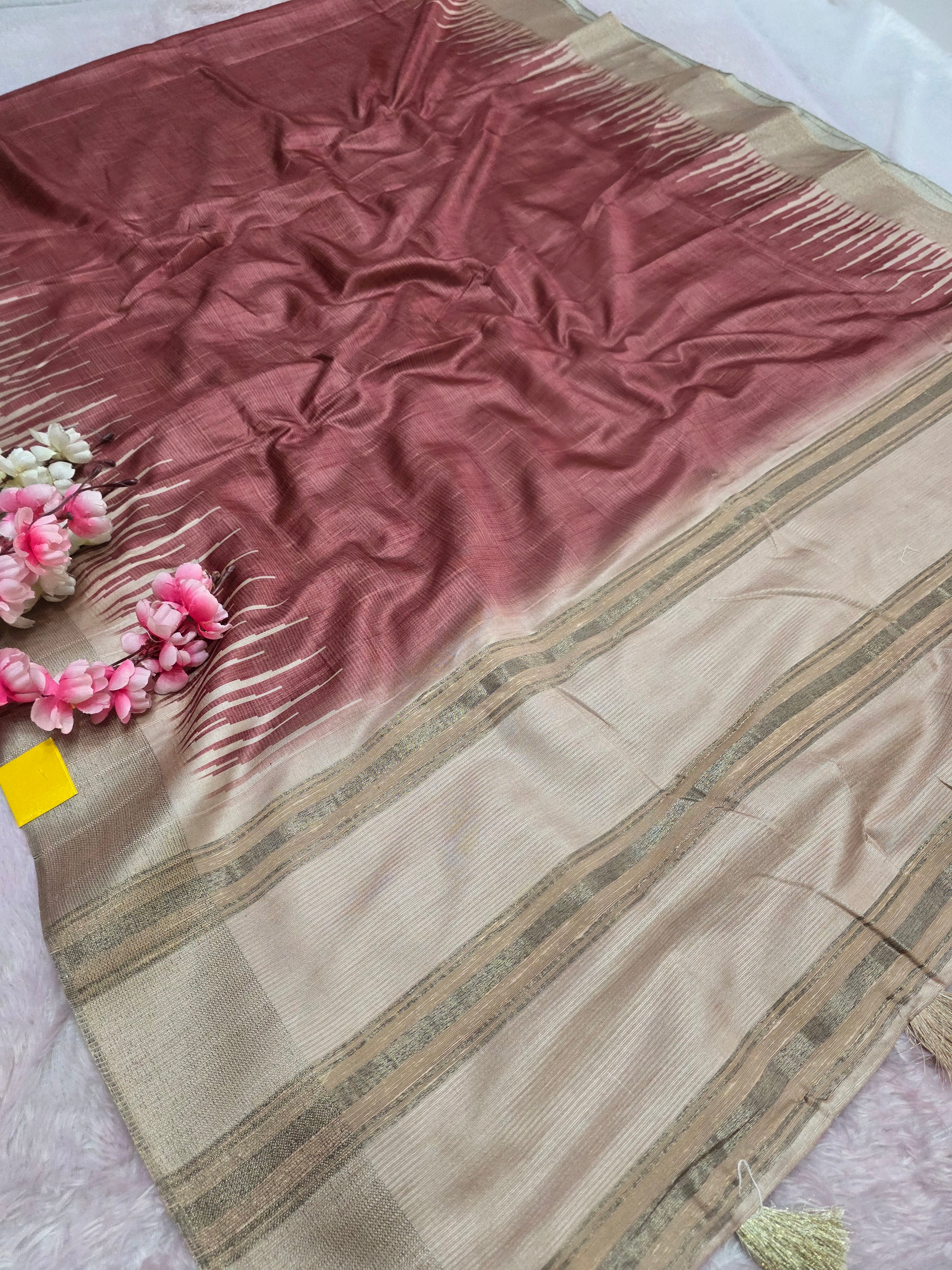 103107 Chitra Special Soft Banarasi Silk Saree with Heavy Flower Printed Blouse - Maroon