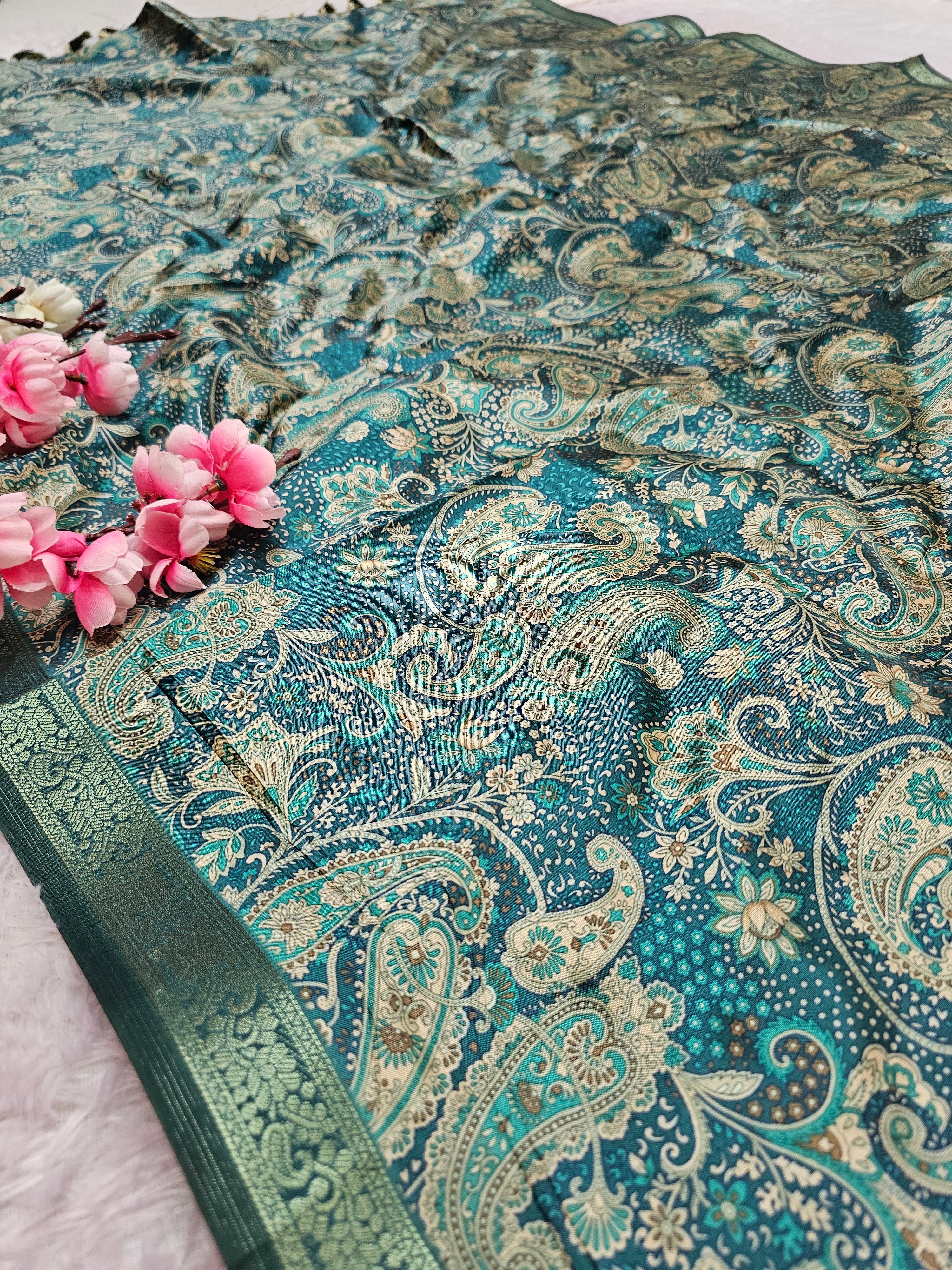 101101 Exclusive Very Soft Silk Printed Saree with Zari Weaving Border