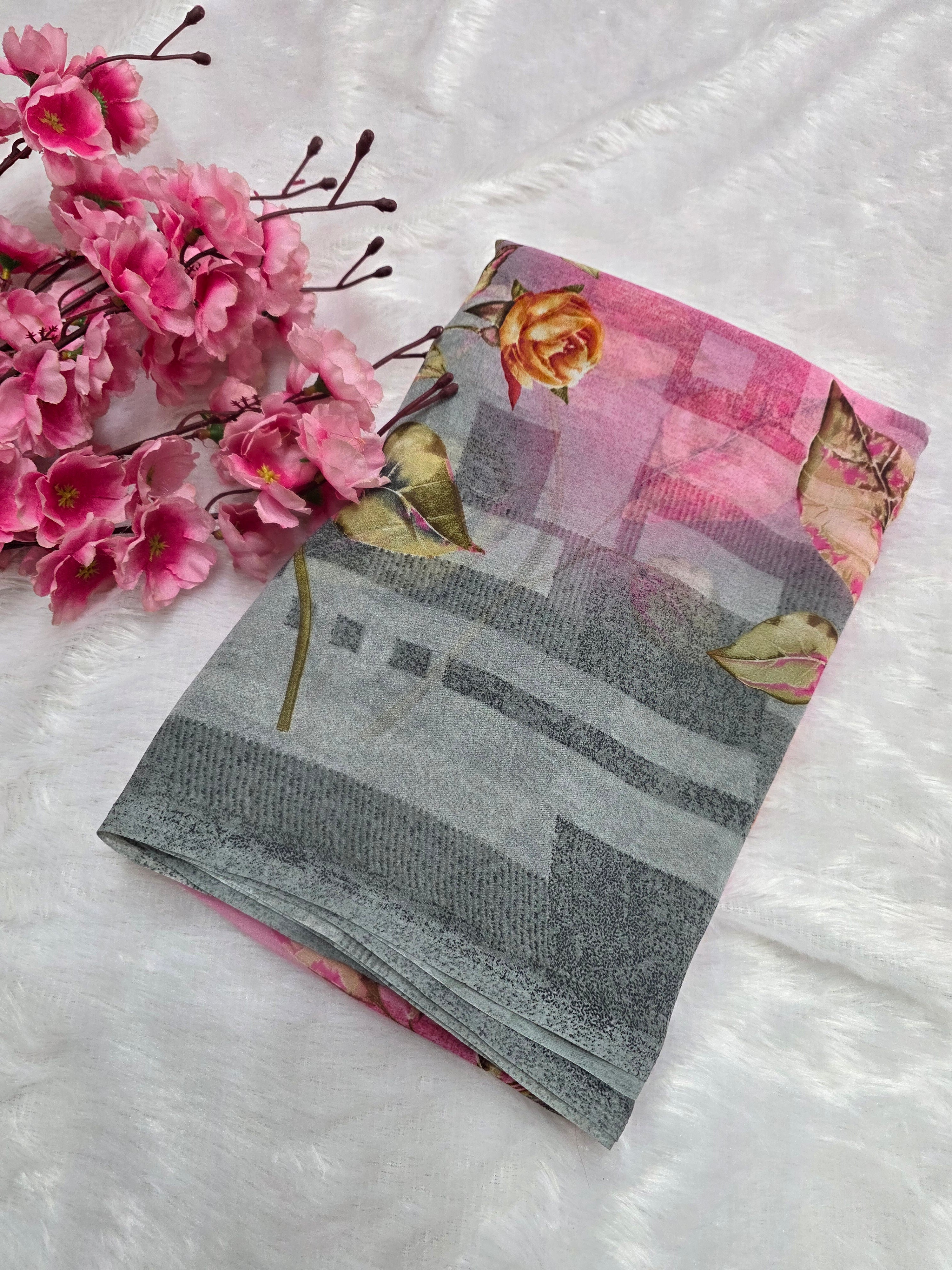 626009 हैवी जॉर्जेट डिजिटल प्रिंट साड़ी