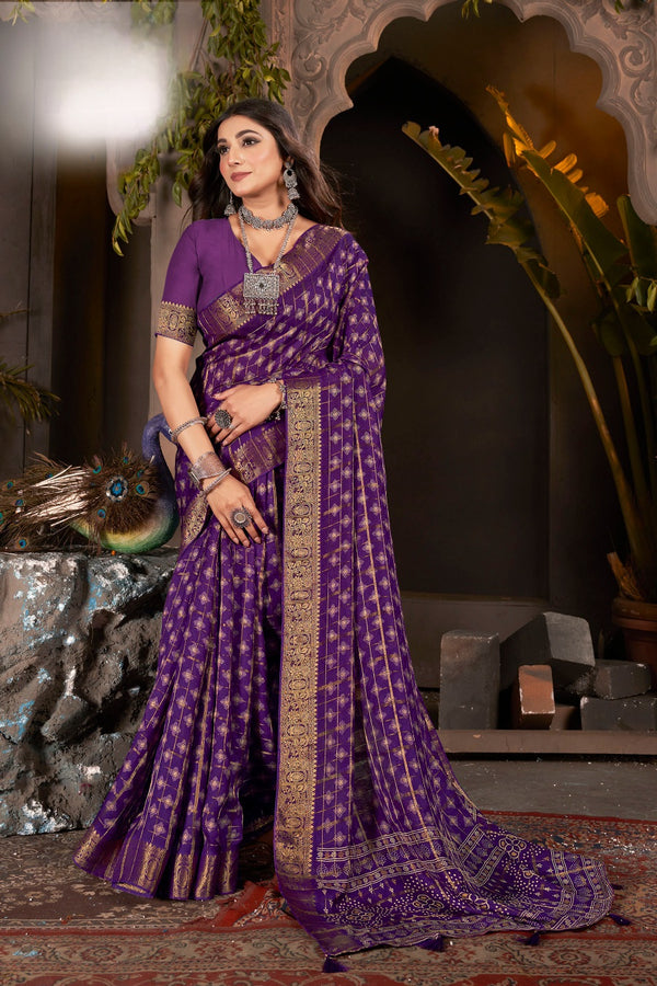 919002 Banarasi Georgette Crepe Silk Saree with Banarasi Border - Purple