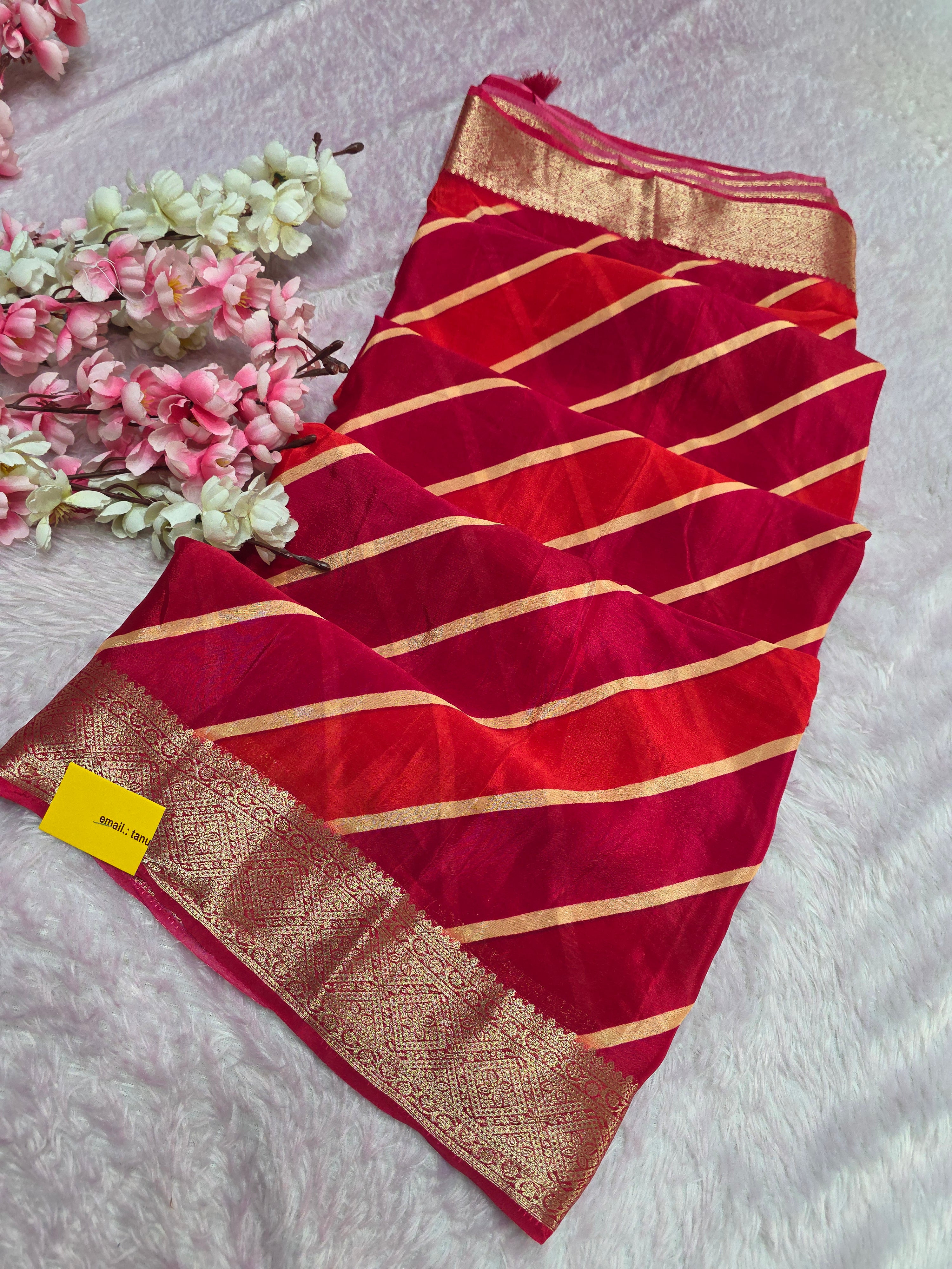 CA0699 PURE CHINON LAHRIYA SAREE Red