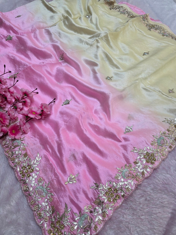 8417 Traditional and Stylish Dual Shade Pure Russian Silk Saree with Hand Gotawork & Zardosi Work